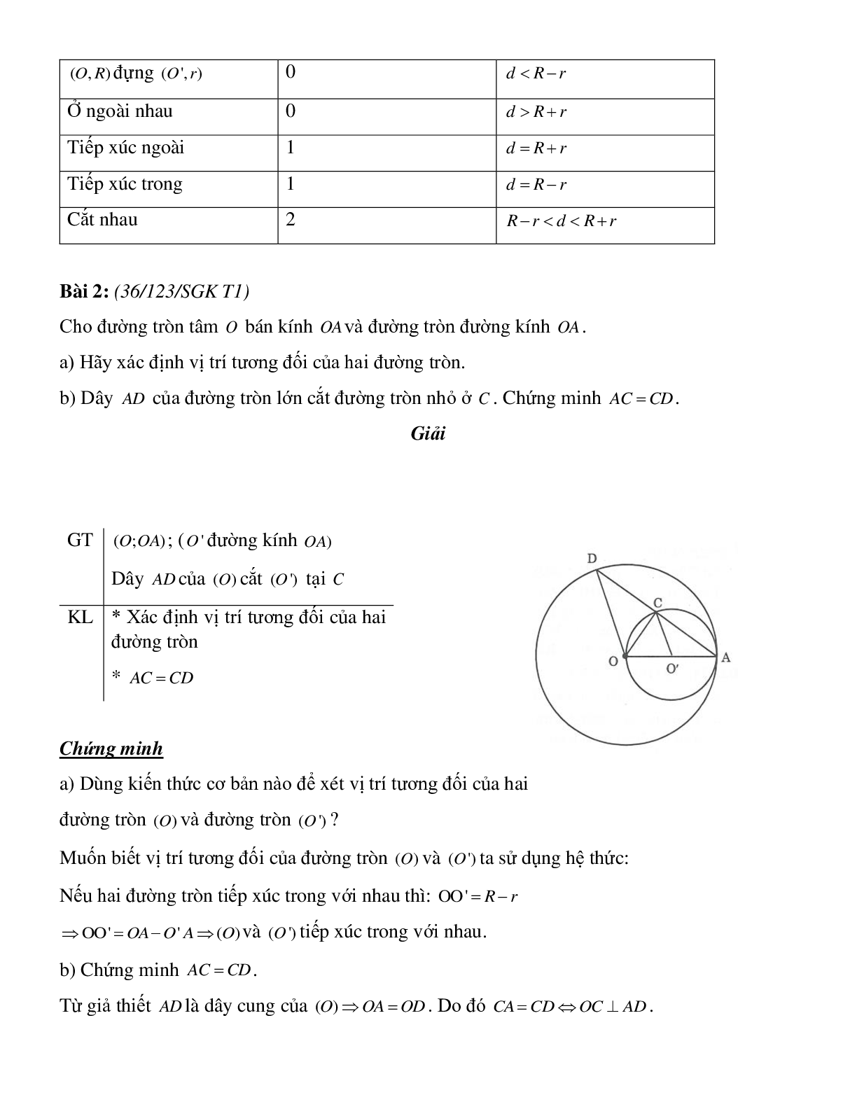 Bài tập về vị trí tương đối của hai đường tròn (tiếp theo) có đáp án (trang 3)