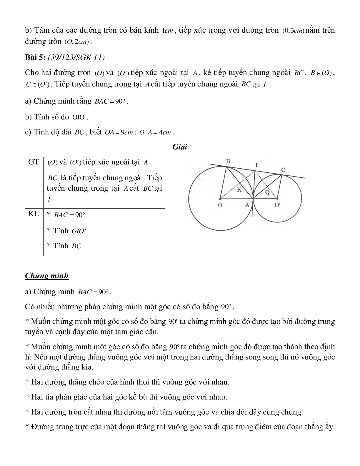 Bài tập về vị trí tương đối của hai đường tròn (tiếp theo) có đáp án (trang 5)
