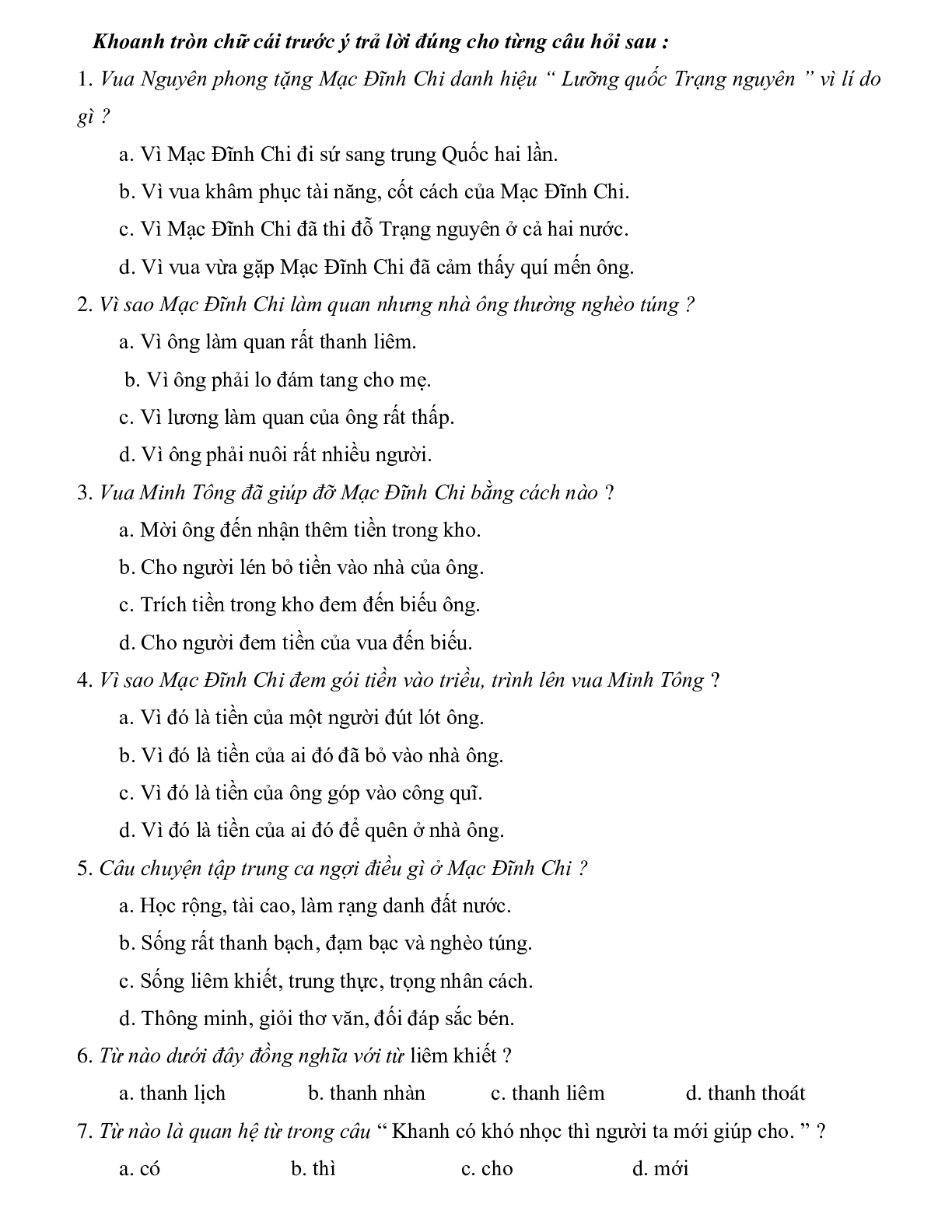 10 đề đọc hiểu hay môn Tiếng Việt lớp 5 có đáp án (trang 2)