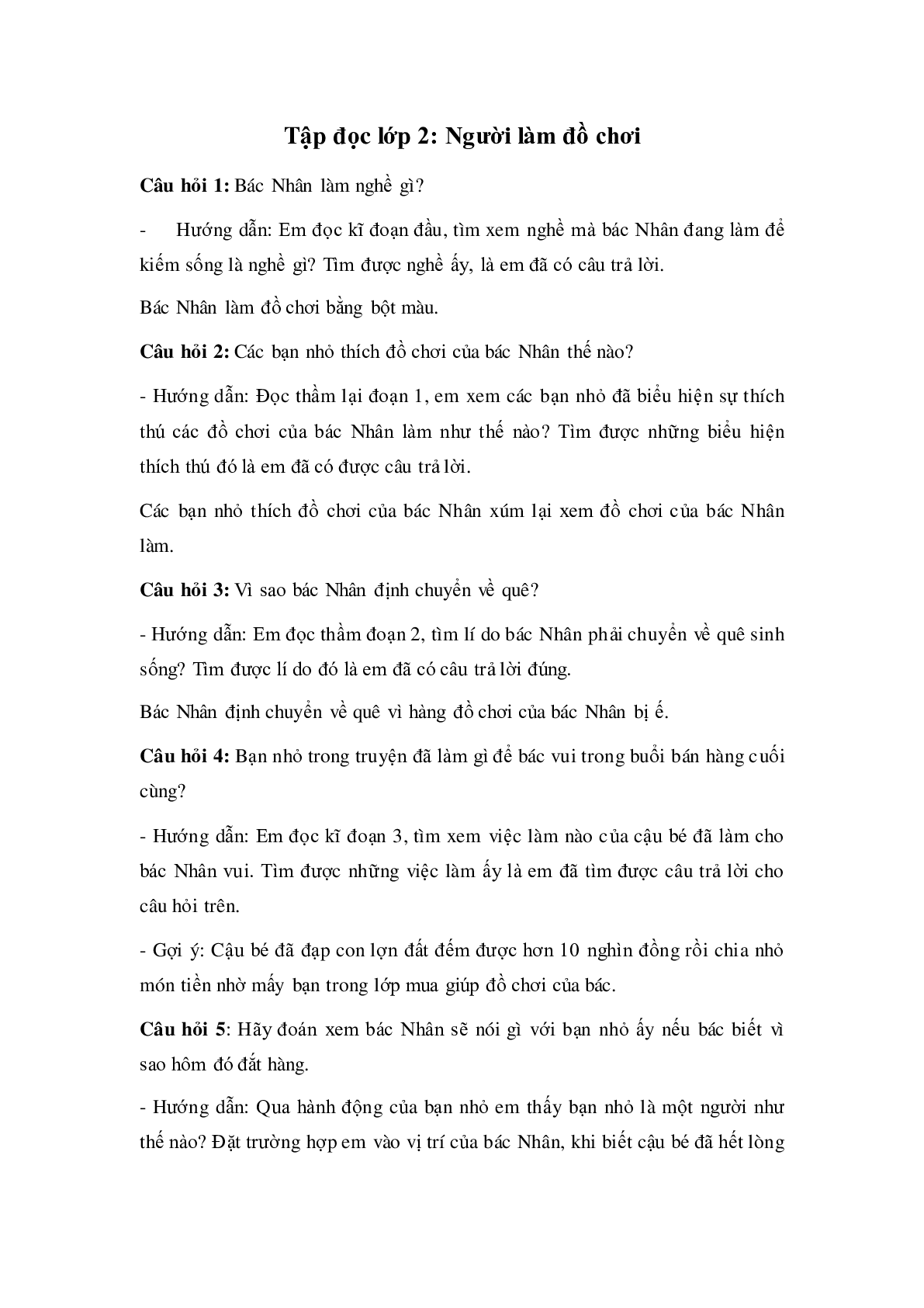 Soạn Tiếng Việt lớp 2: Tập đọc: Người làm đồ chơi mới nhất (trang 1)