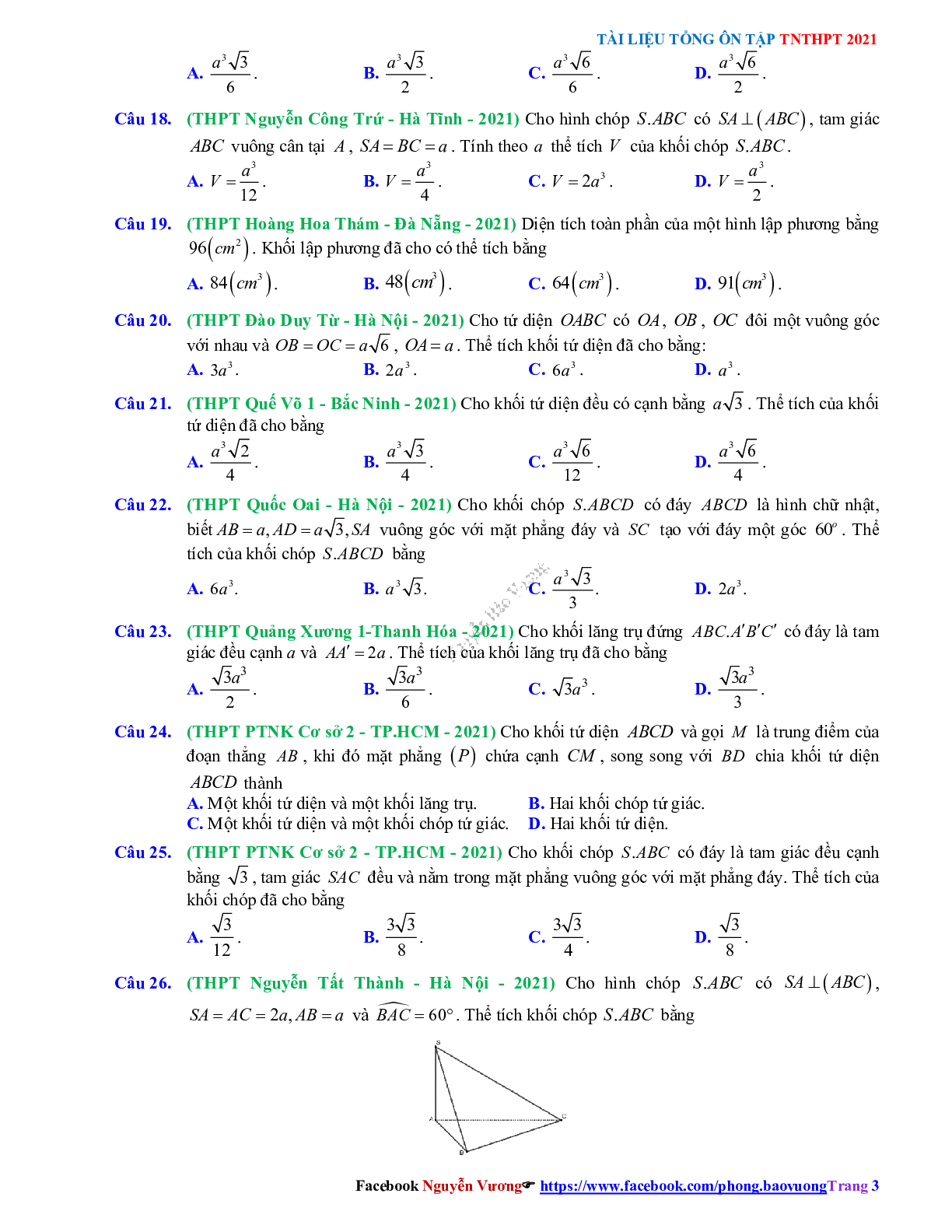 Trắc nghiệm Ôn thi THPT QG Toán 12: Câu hỏi khối đa diện - thể tích khối đa diện mức độ thông hiểu (trang 3)