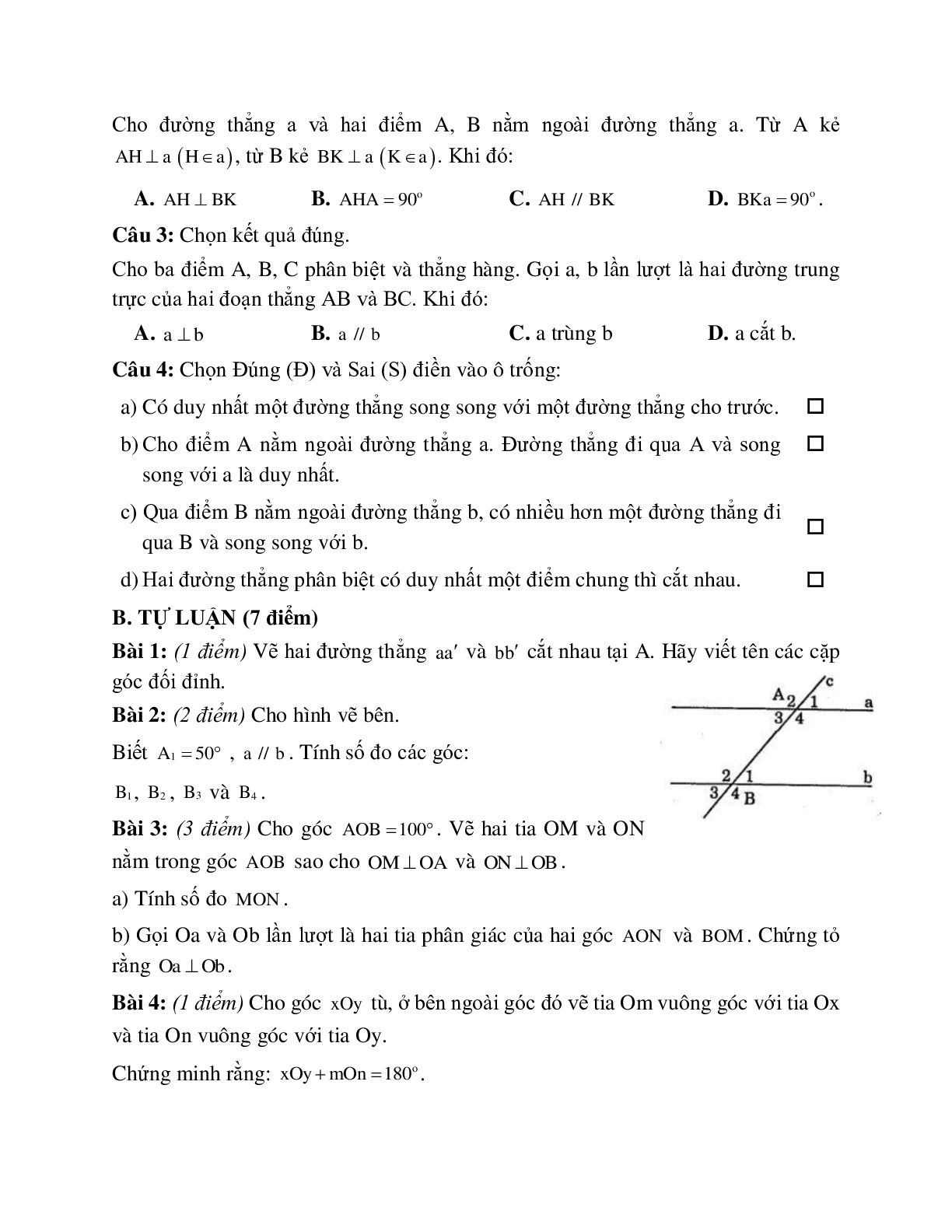Đề ôn tập đường thẳng vuông góc, đường thẳng song song (5 đề) (trang 4)