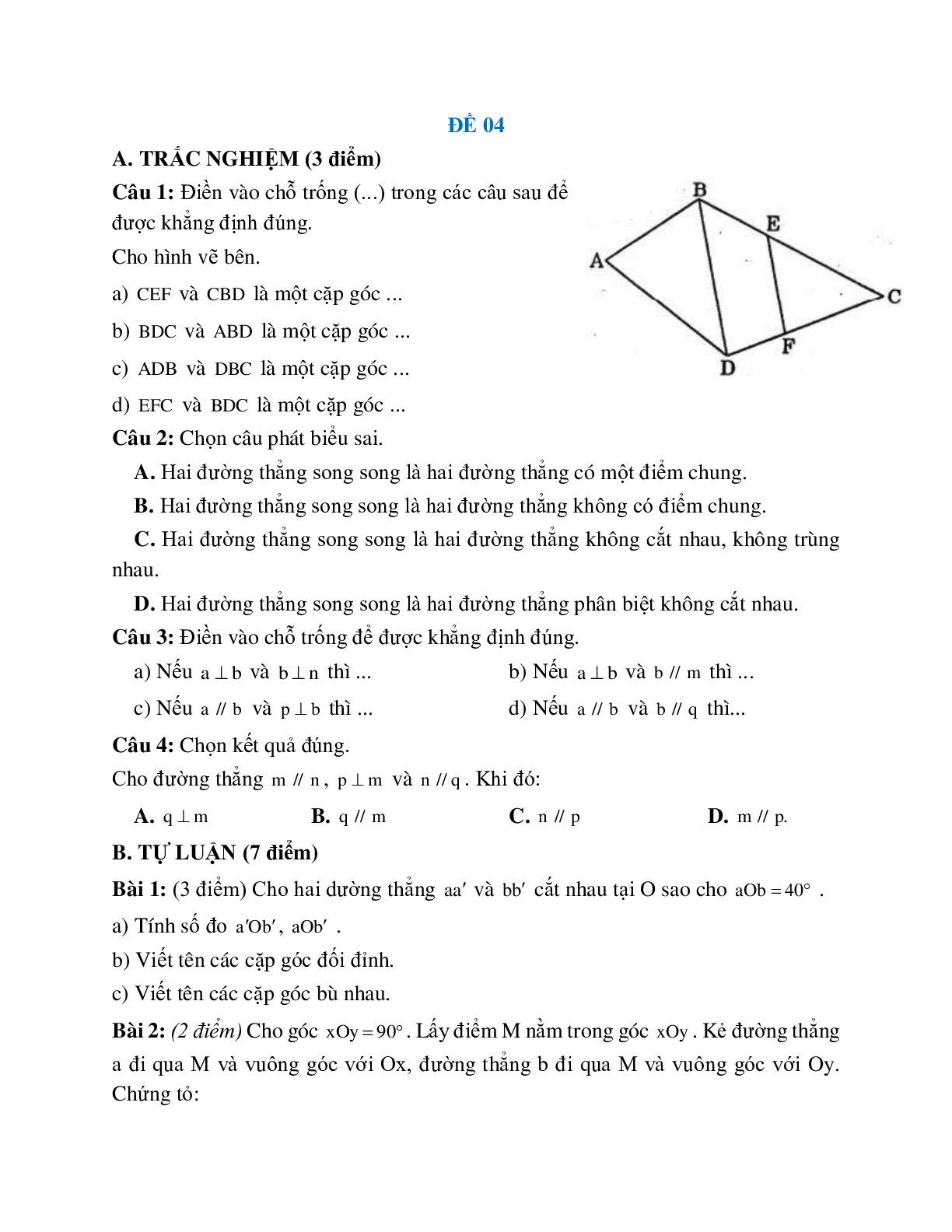 Đề ôn tập đường thẳng vuông góc, đường thẳng song song (5 đề) (trang 5)