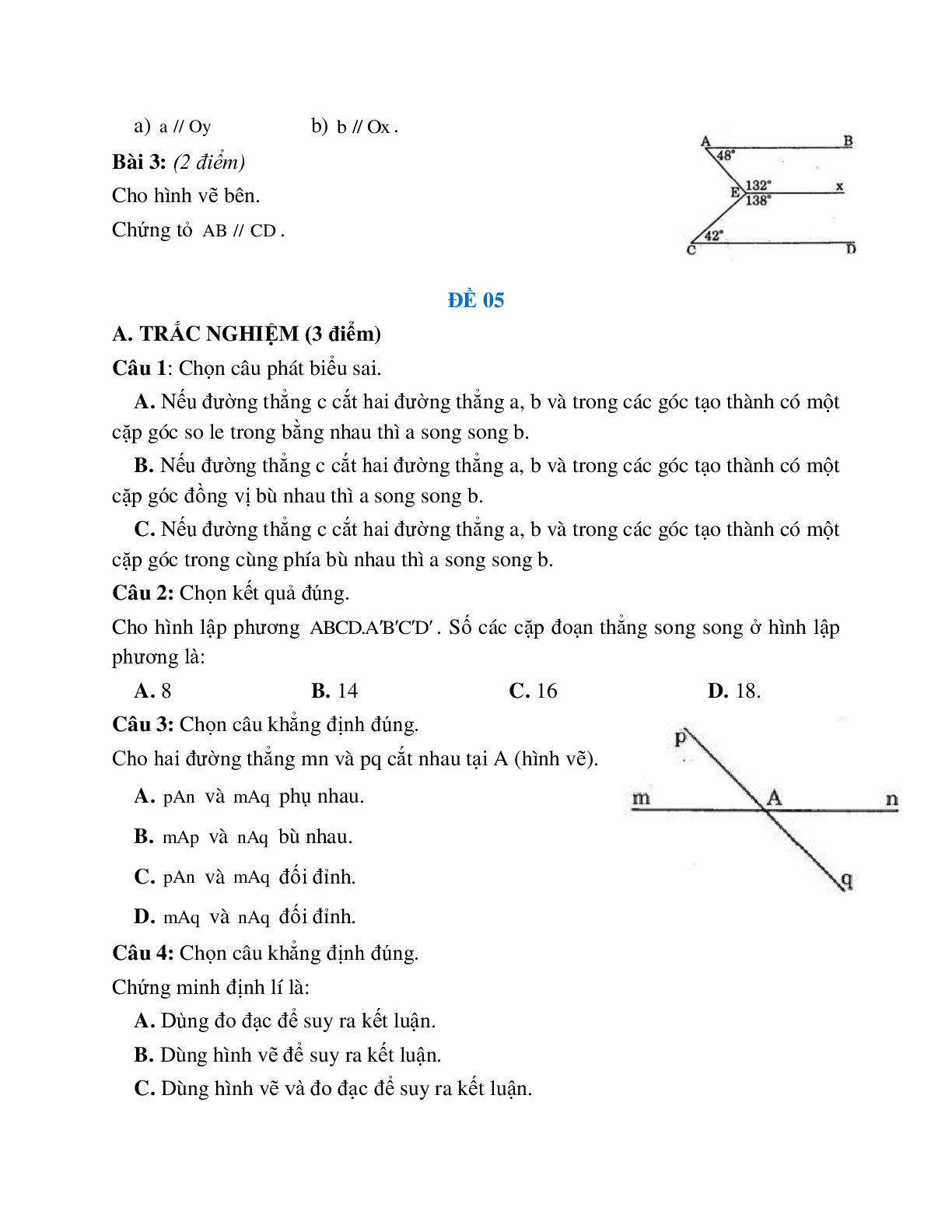 Đề ôn tập đường thẳng vuông góc, đường thẳng song song (5 đề) (trang 6)
