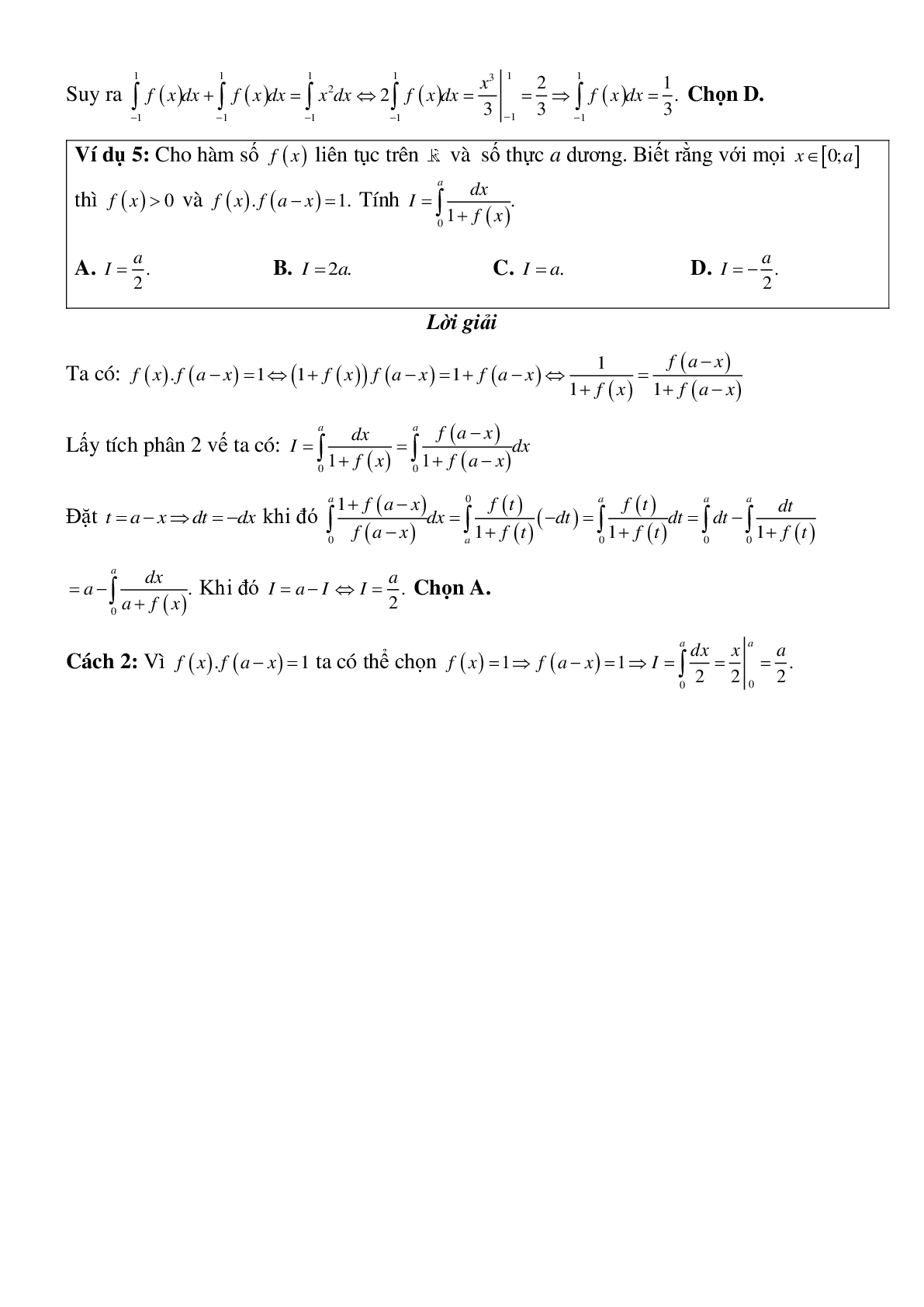 Tích phân của hàm số chẵn, hàm số lẻ bằng phương pháp đổi biến số Toán 12 (trang 4)