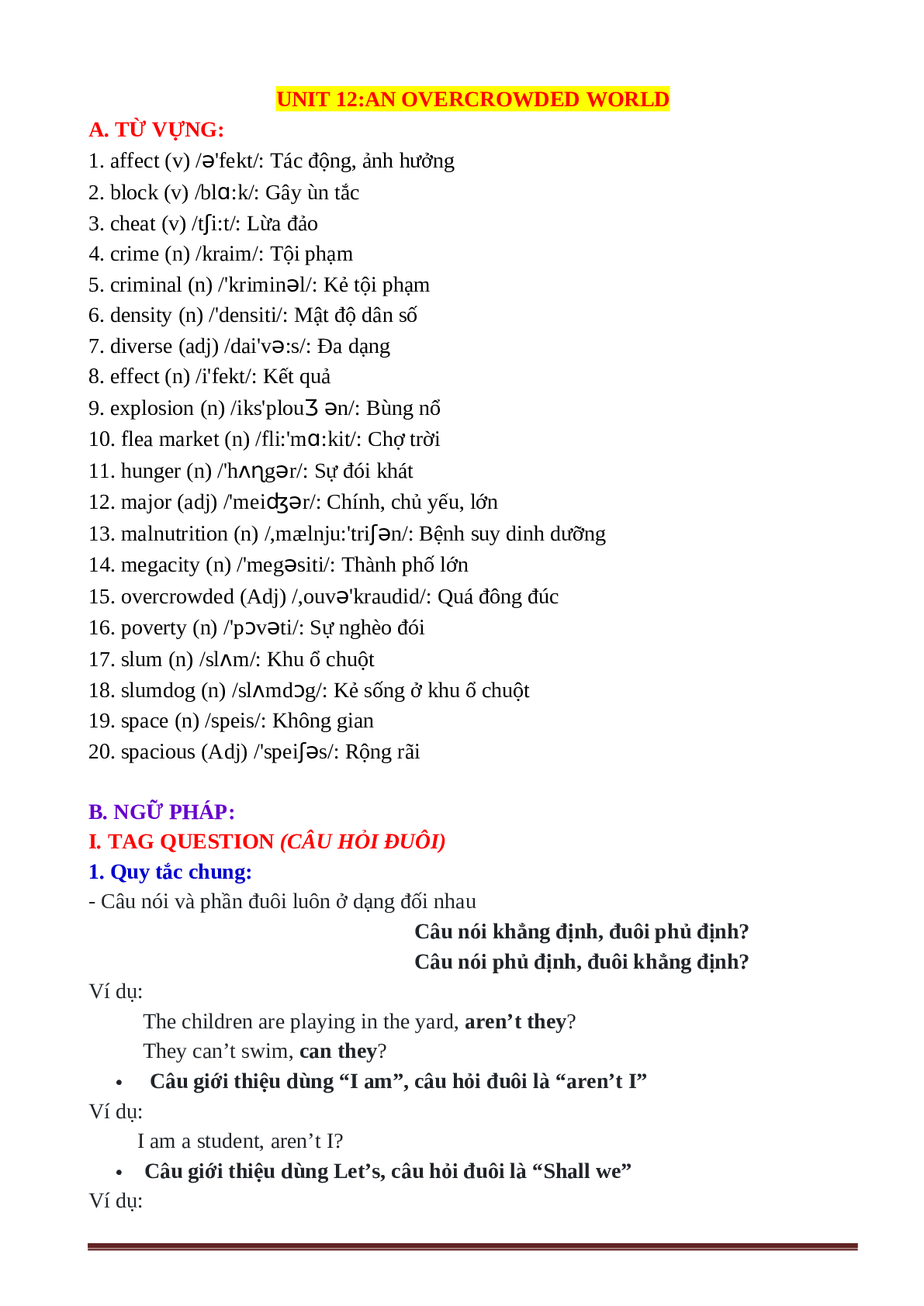 Bài tập thực hành unit 12 tiếng anh 7 (trang 1)