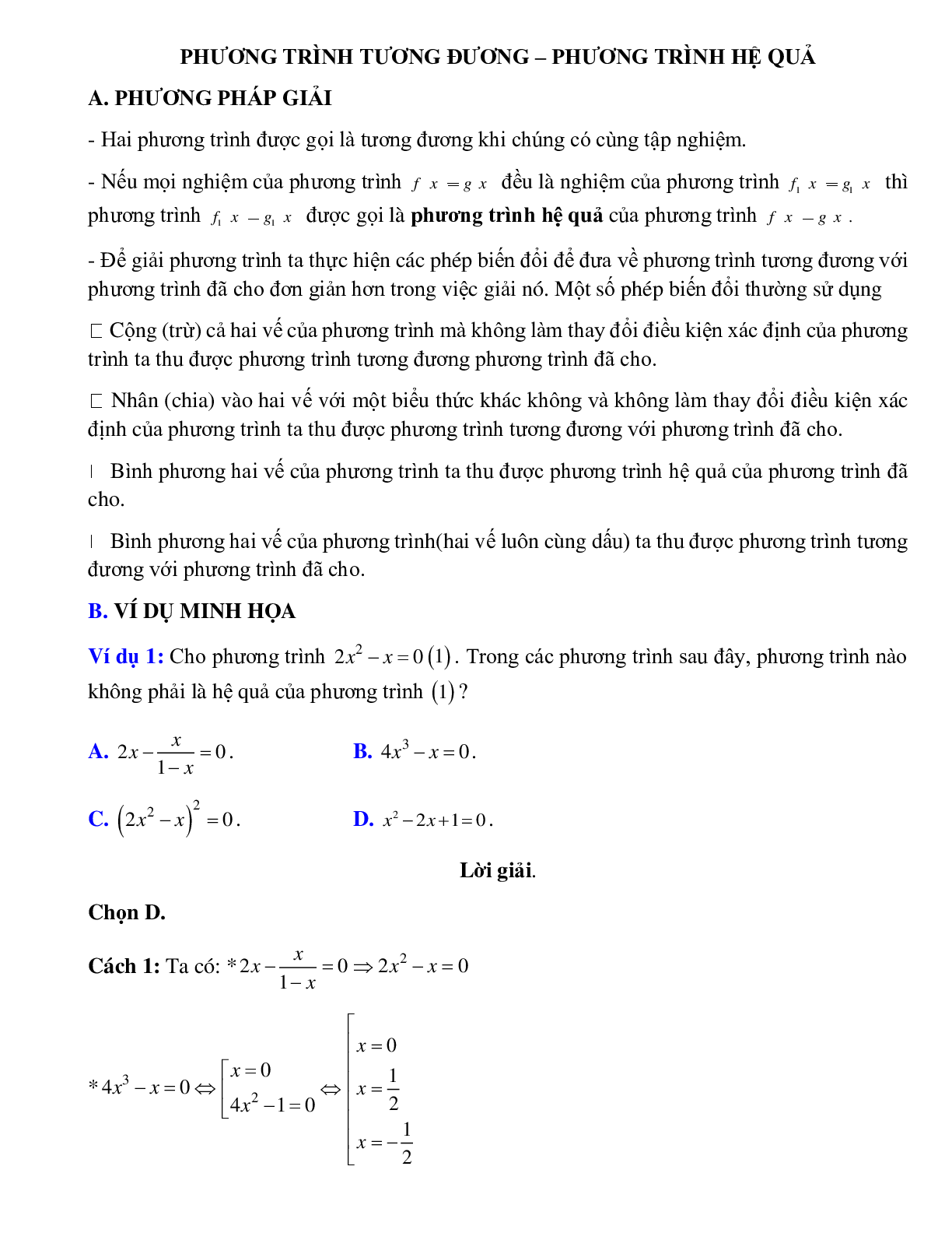 Phương trình tương đương, phương trình hệ quả (trang 1)