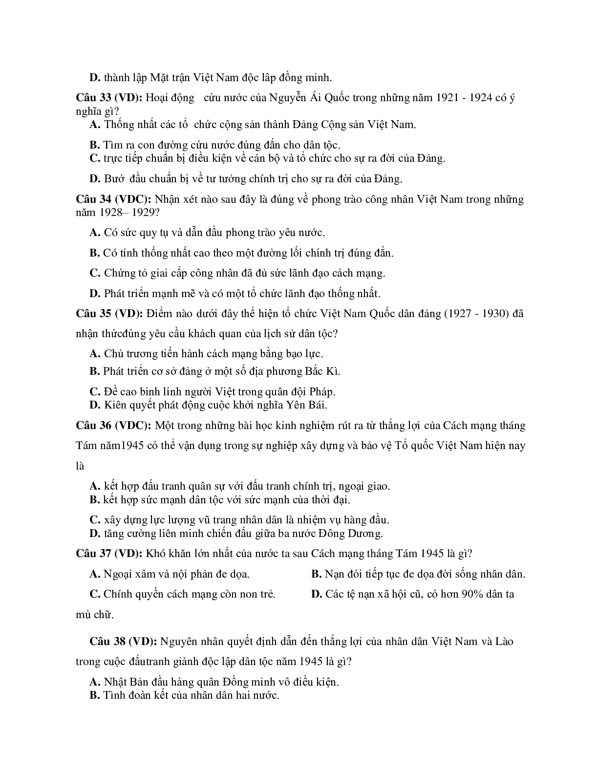 Đề thi thử THPT Quốc gia môn Lịch sử 2021 có đáp án (trang 6)