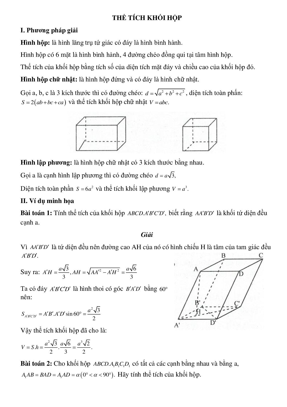 Dạng bài tập Thể tích khối hộp (trang 1)