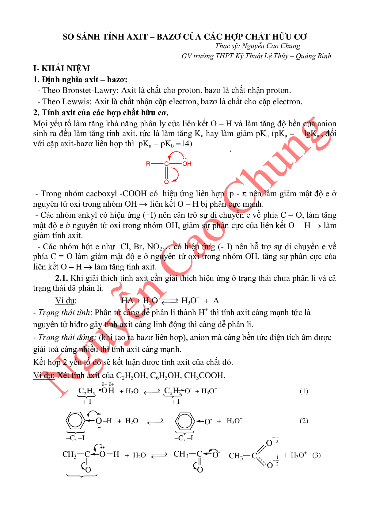 Lý thuyết, bài tập về so sánh tính axit-bazo của các hợp chất hữu cơ (trang 1)