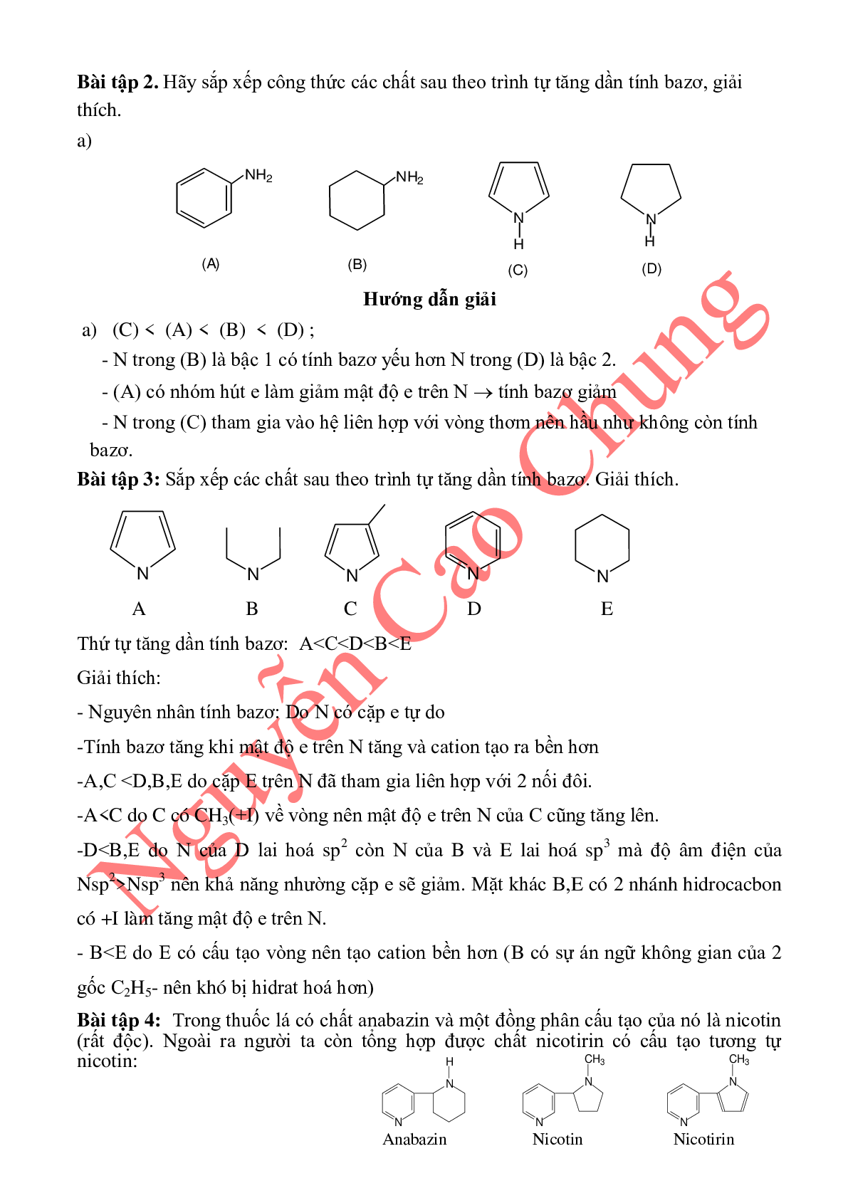 Lý thuyết, bài tập về so sánh tính axit-bazo của các hợp chất hữu cơ (trang 10)