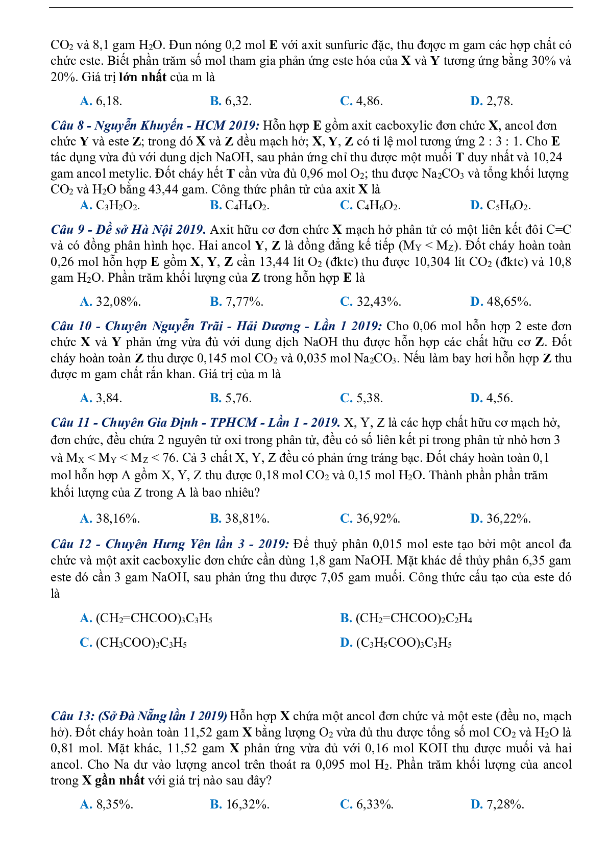 Tuyển chọn 20 câu trắc nghiệm Este có đáp án 2023 (trang 2)