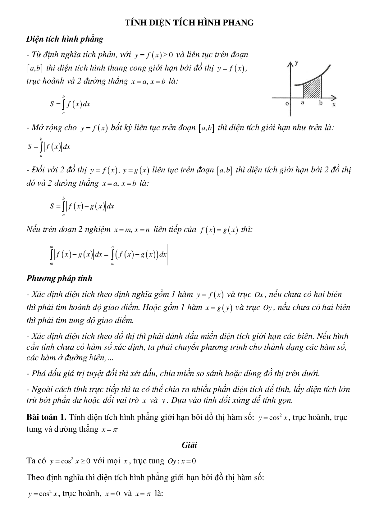 Dạng bài tập Ứng dụng tích phân tính diện tích hình phẳng (trang 1)