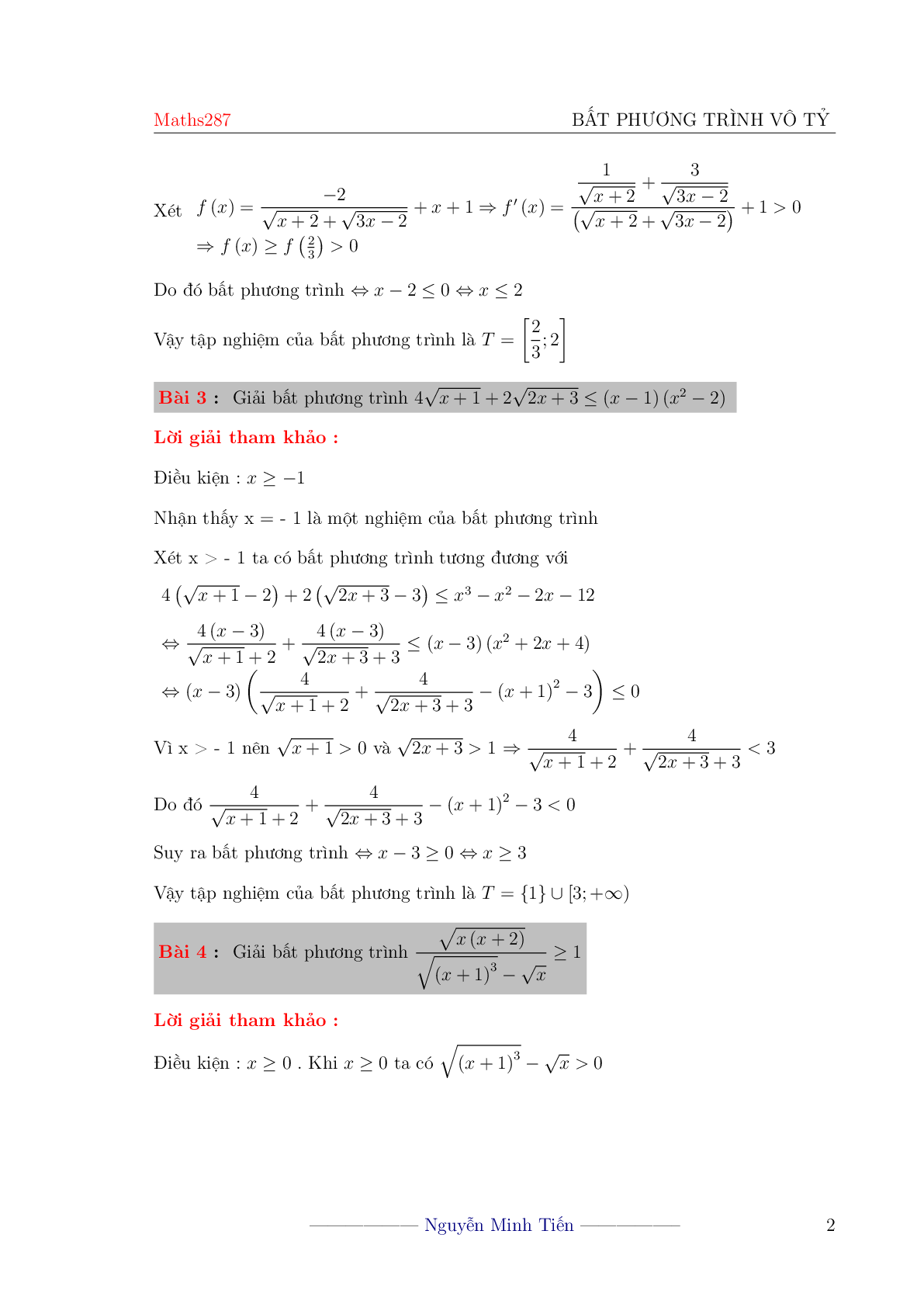 Tuyển tập 30 bài toán bất phương trình vô tỉ (trang 2)