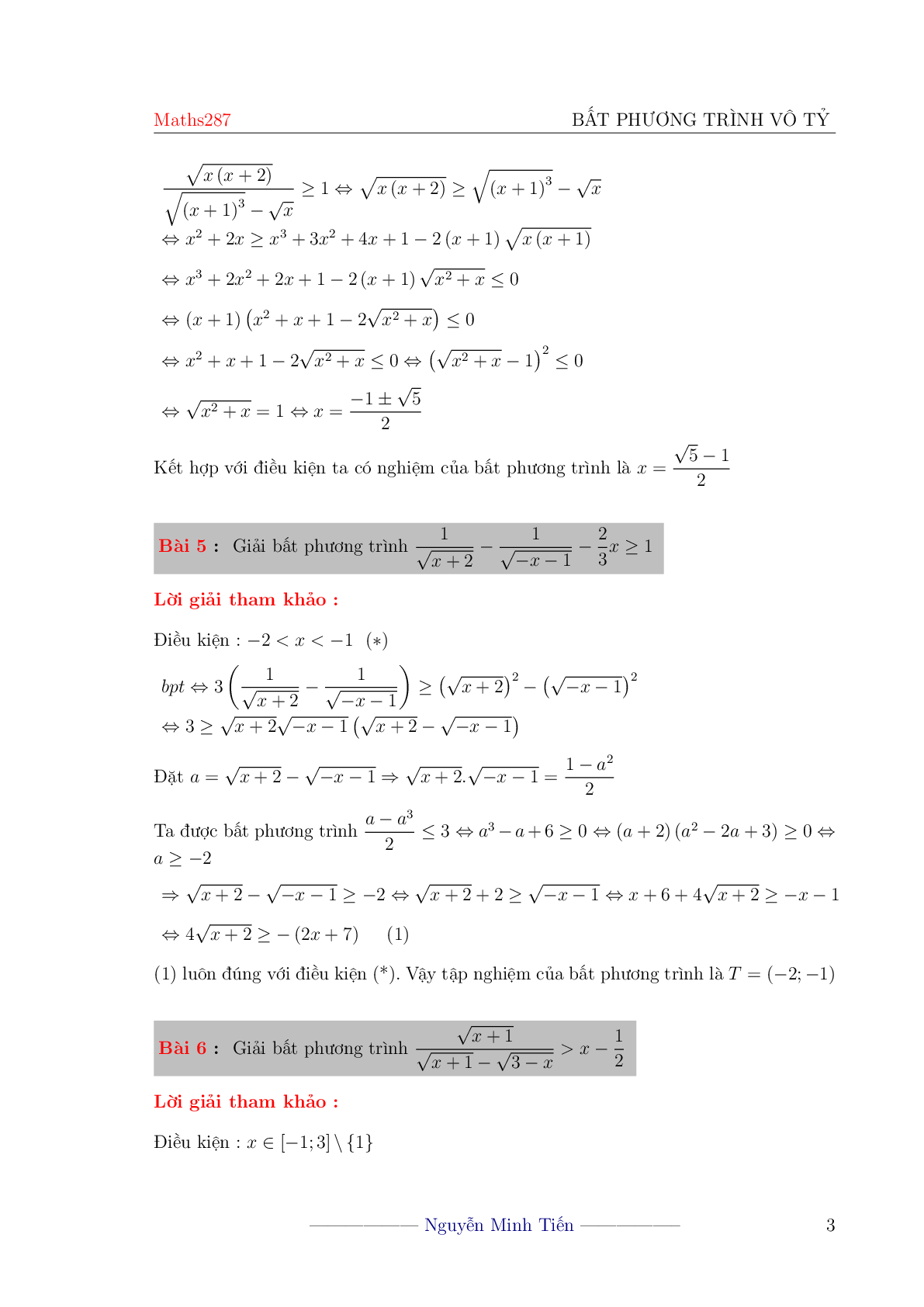 Tuyển tập 30 bài toán bất phương trình vô tỉ (trang 3)