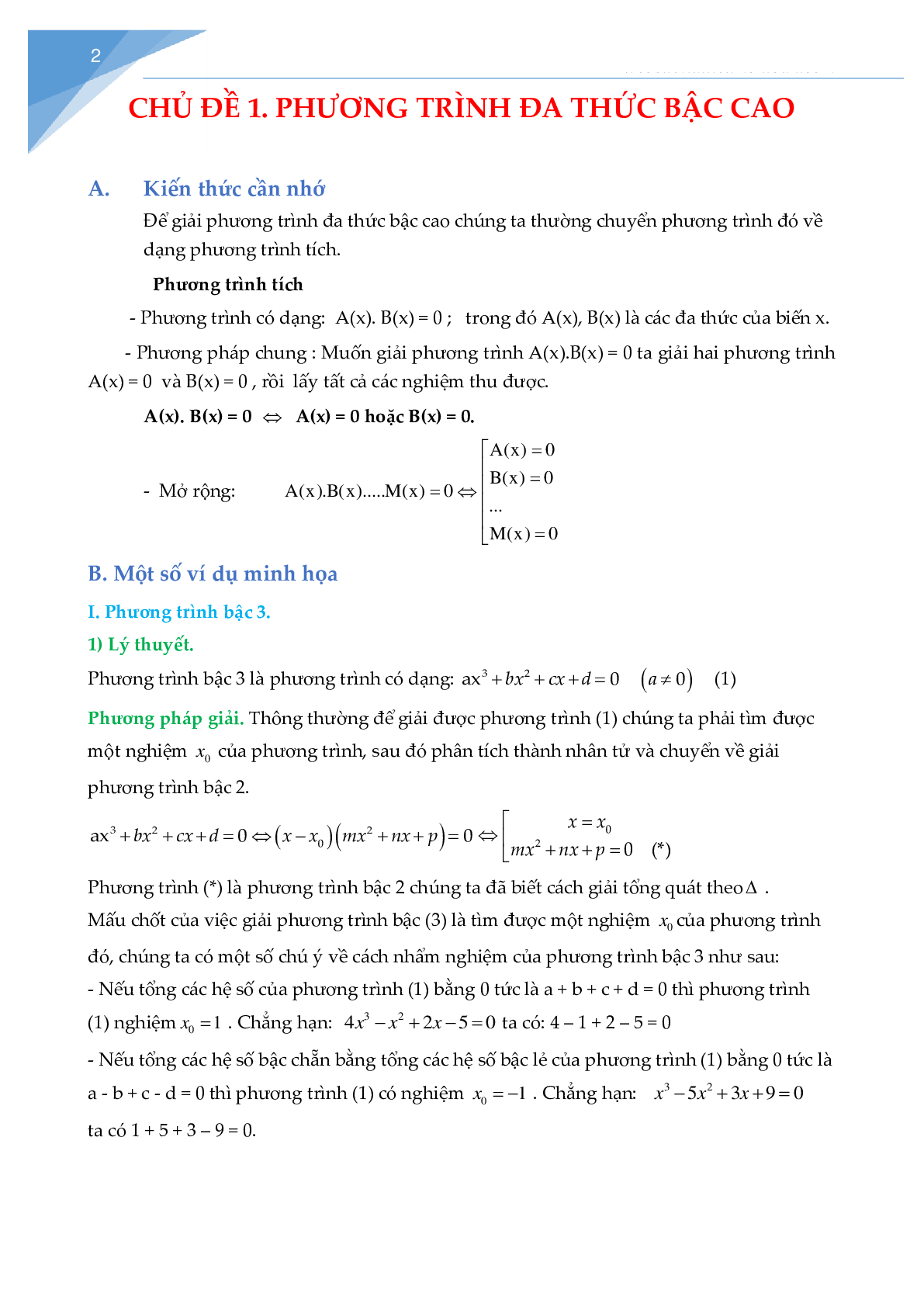 Chuyên đề: Phương trình đại số (trang 3)