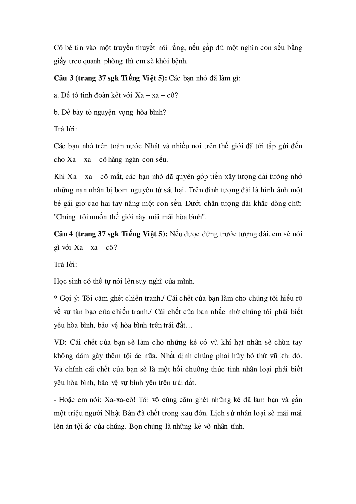 Soạn Tiếng Việt lớp 5: Tập đọc: Những con sếu bằng giấy mới nhất (trang 3)