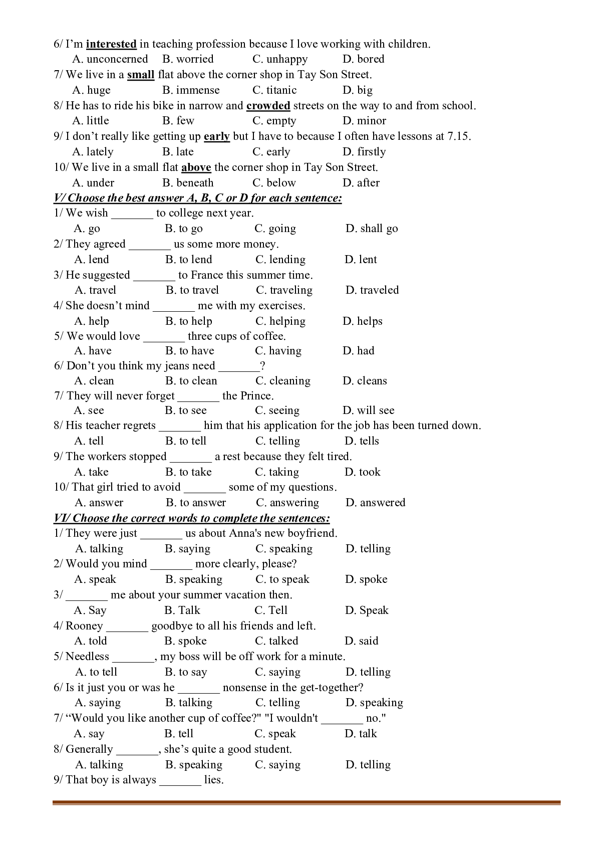 Bài tập tiếng anh lớp 10 cả năm theo từng unit (trang 9)