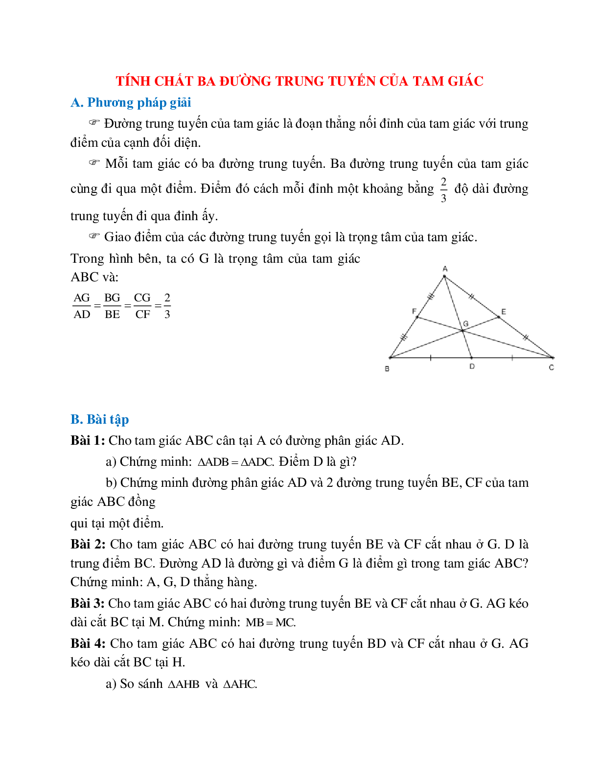 Tổng hợp các dạng toán thường gặp về Tính chất ba đường trung tuyến của tam giác chọn lọc (trang 1)