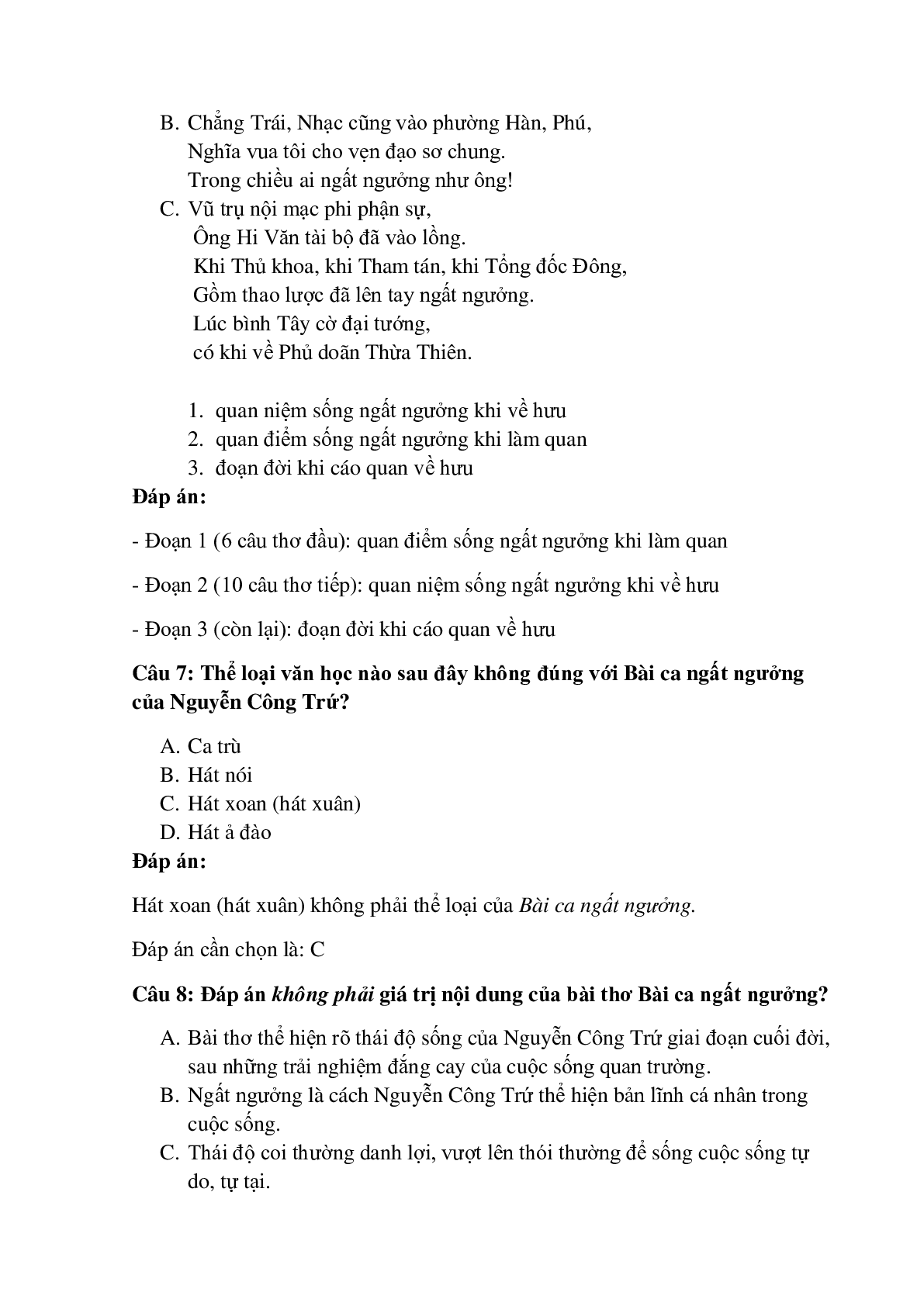39 câu Trắc nghiệm Bài ca ngất ngưởng (Nguyễn Công Trứ) có đáp án 2023 – Ngữ Văn lớp 11 (trang 3)