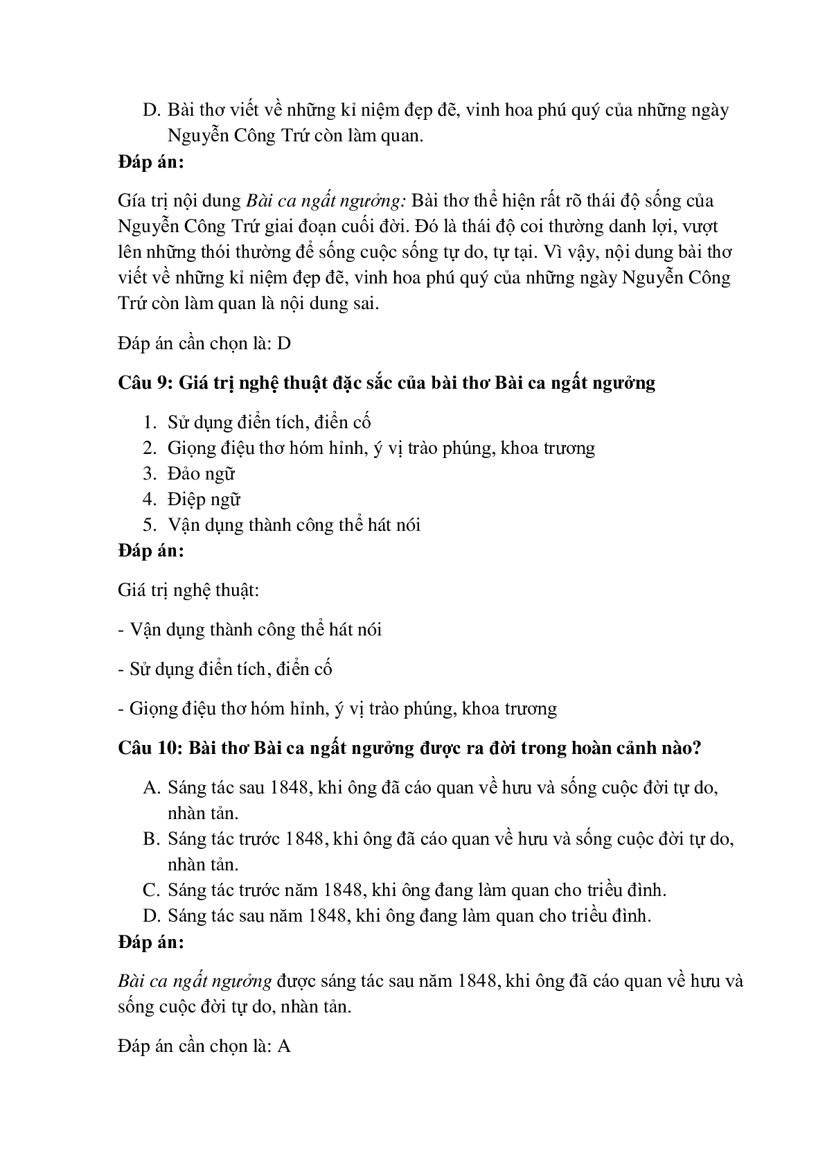 39 câu Trắc nghiệm Bài ca ngất ngưởng (Nguyễn Công Trứ) có đáp án 2023 – Ngữ Văn lớp 11 (trang 4)