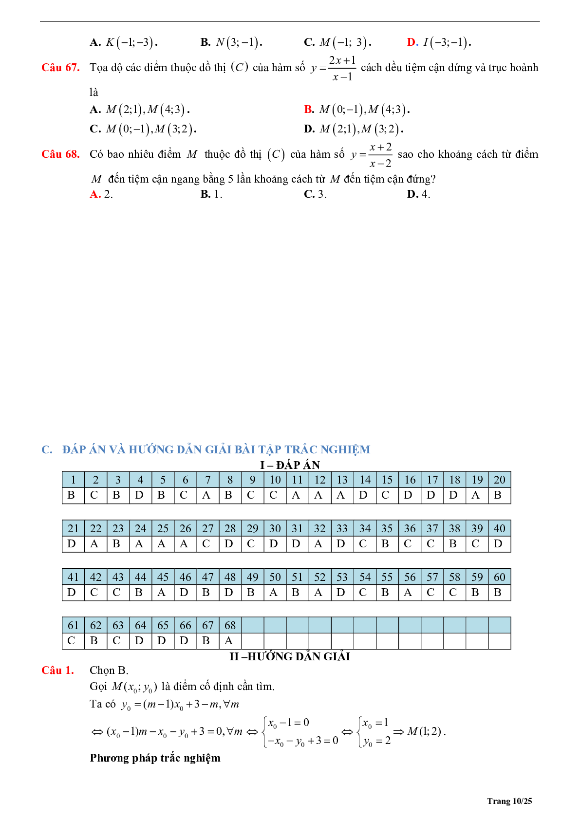 Tóm tắt lý thuyết và bài tập trắc nghiệm về điểm đặc biệt của đồ thị hàm số (trang 10)