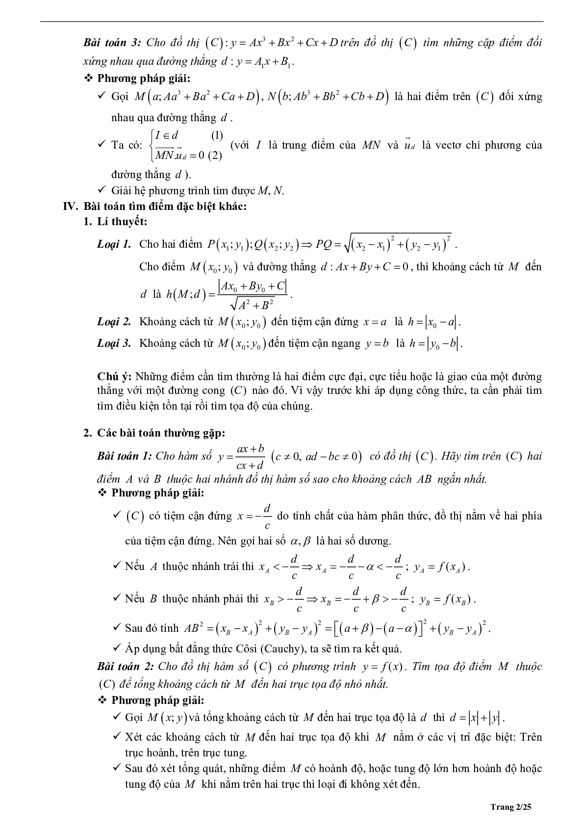 Tóm tắt lý thuyết và bài tập trắc nghiệm về điểm đặc biệt của đồ thị hàm số (trang 2)