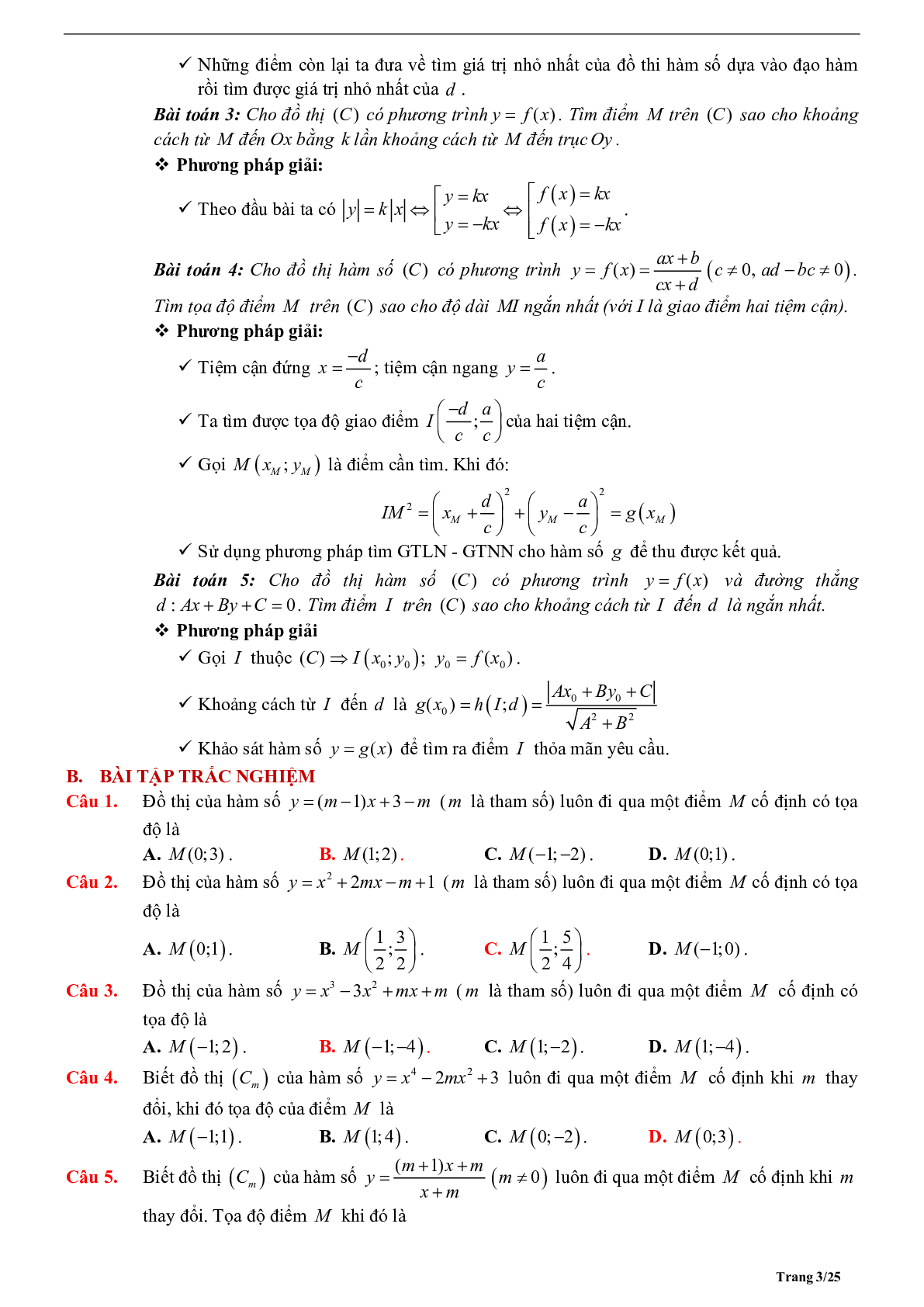 Tóm tắt lý thuyết và bài tập trắc nghiệm về điểm đặc biệt của đồ thị hàm số (trang 3)