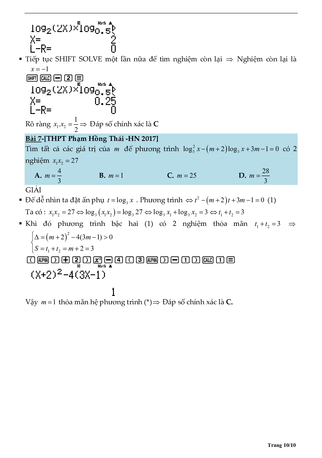 Tìm số nghiệm phương trình bằng máy tính môn Toán lớp 10 (trang 10)