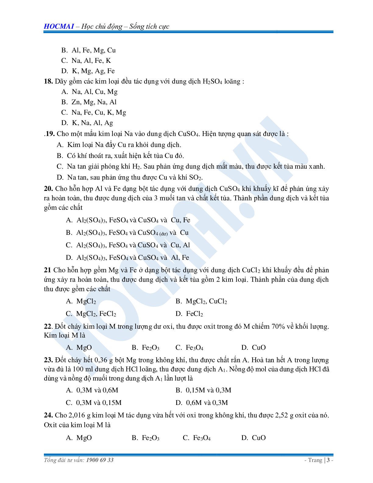 Bài tập trắc nghiệm môn Hóa học ôn thi vào 10 (trang 3)