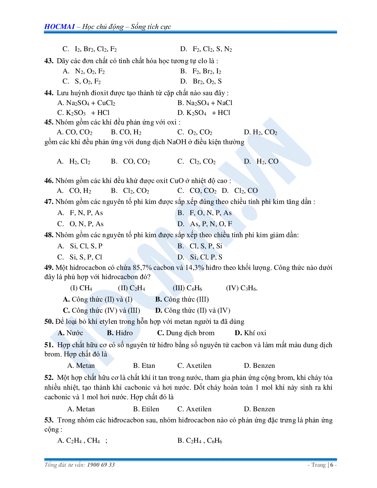 Bài tập trắc nghiệm môn Hóa học ôn thi vào 10 (trang 6)