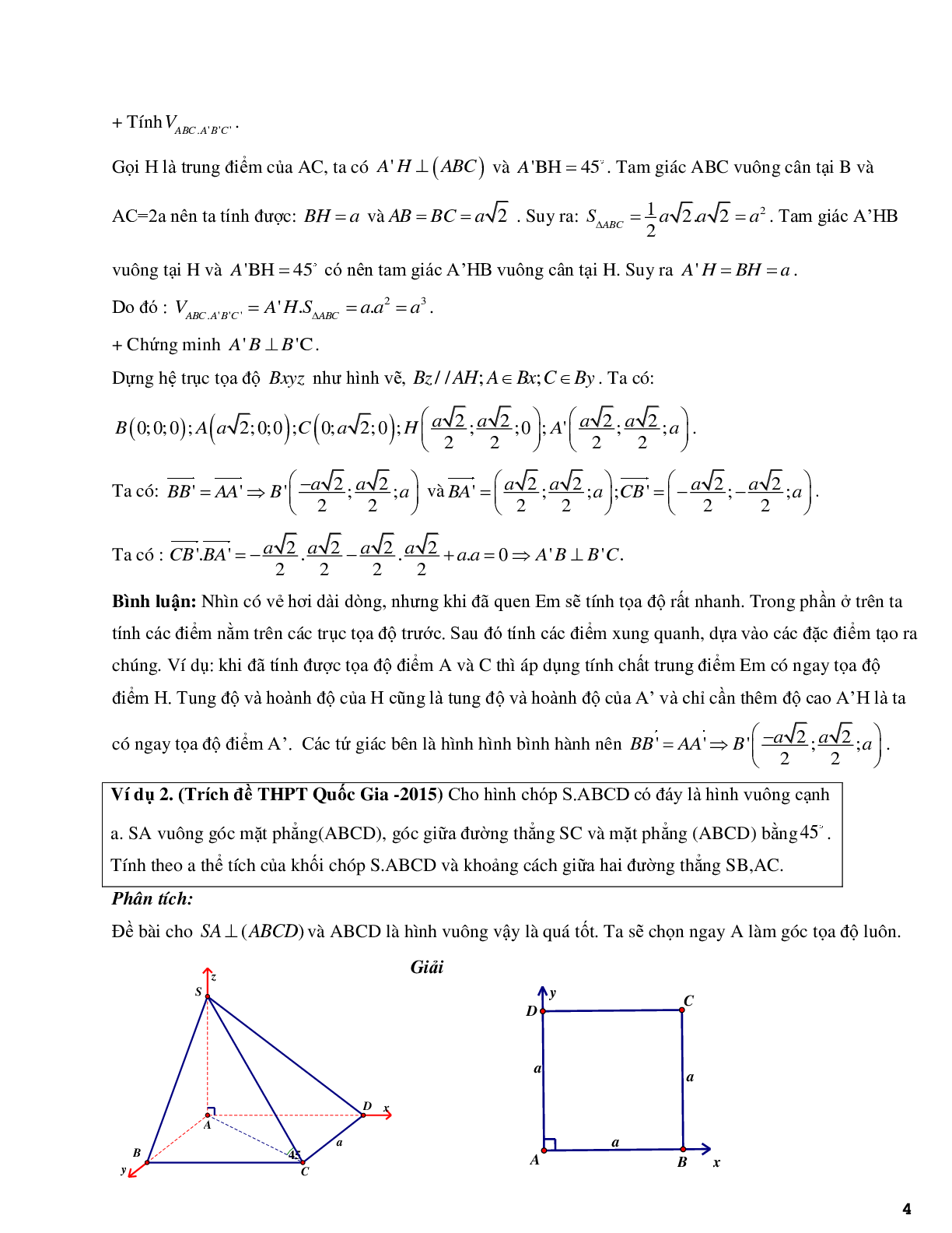 Phương pháp tọa độ hóa bài toán hình học không gian - phần 2 (trang 4)