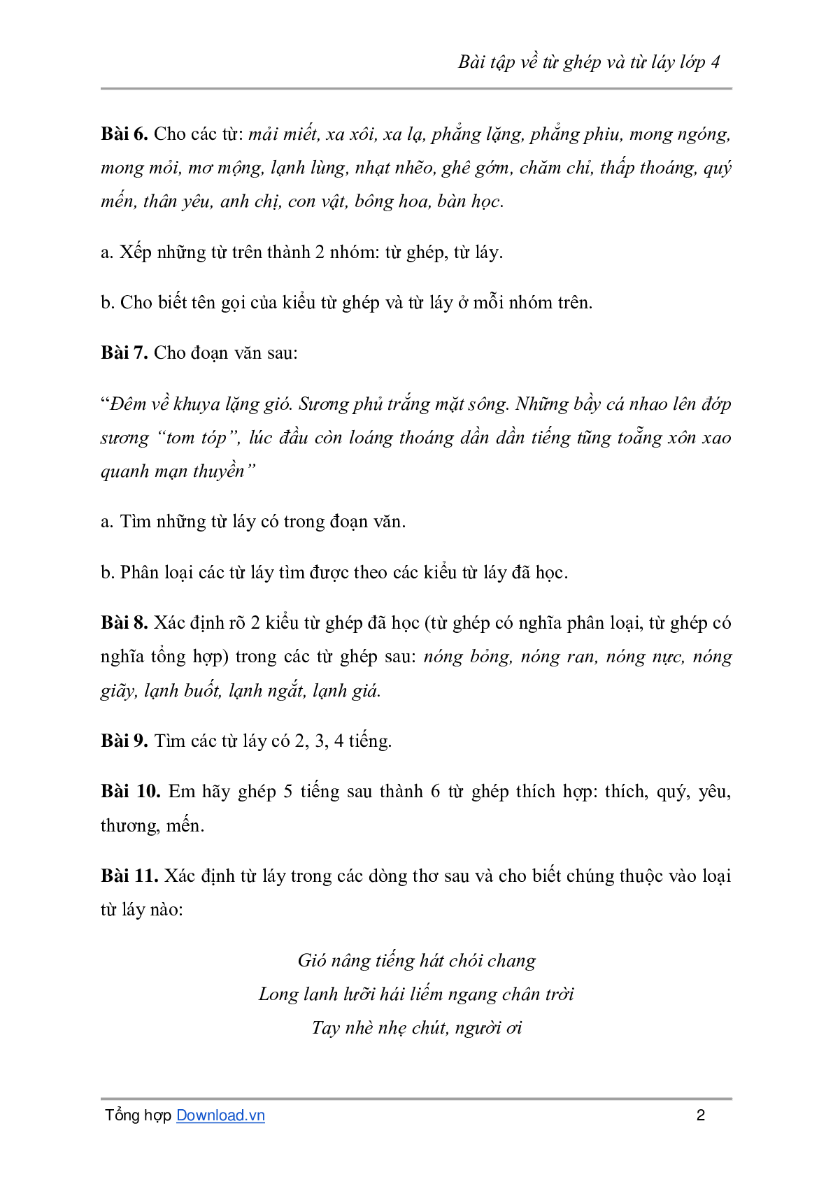 Bài tập về từ ghép và từ láy môn Tiếng Việt lớp 4 có đáp án (trang 2)