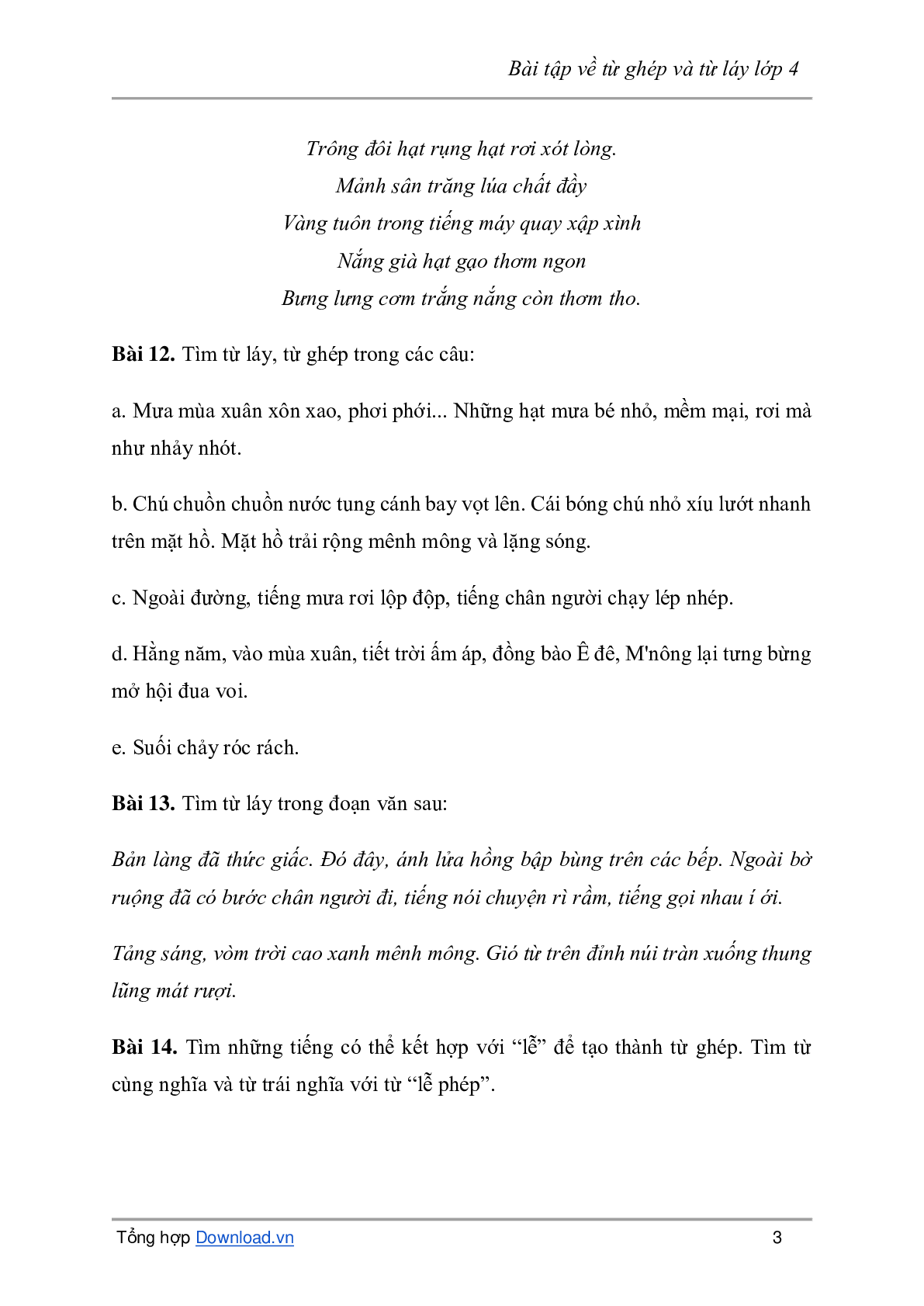 Bài tập về từ ghép và từ láy môn Tiếng Việt lớp 4 có đáp án (trang 3)