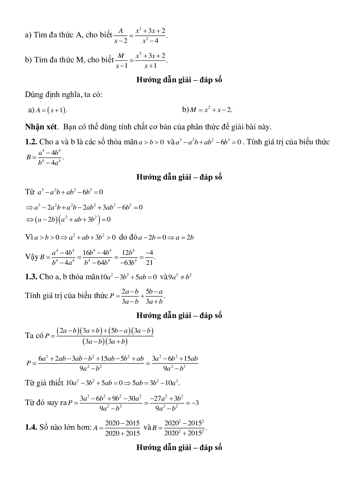 50 Bài tập Tính chất cơ bản của phân thức đại số (có đáp án)- Toán 8 (trang 5)