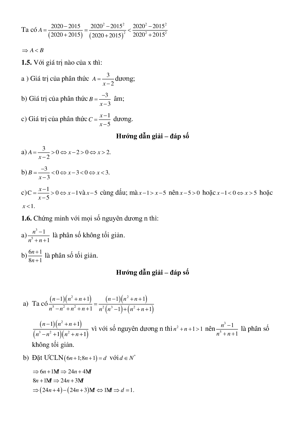 50 Bài tập Tính chất cơ bản của phân thức đại số (có đáp án)- Toán 8 (trang 6)