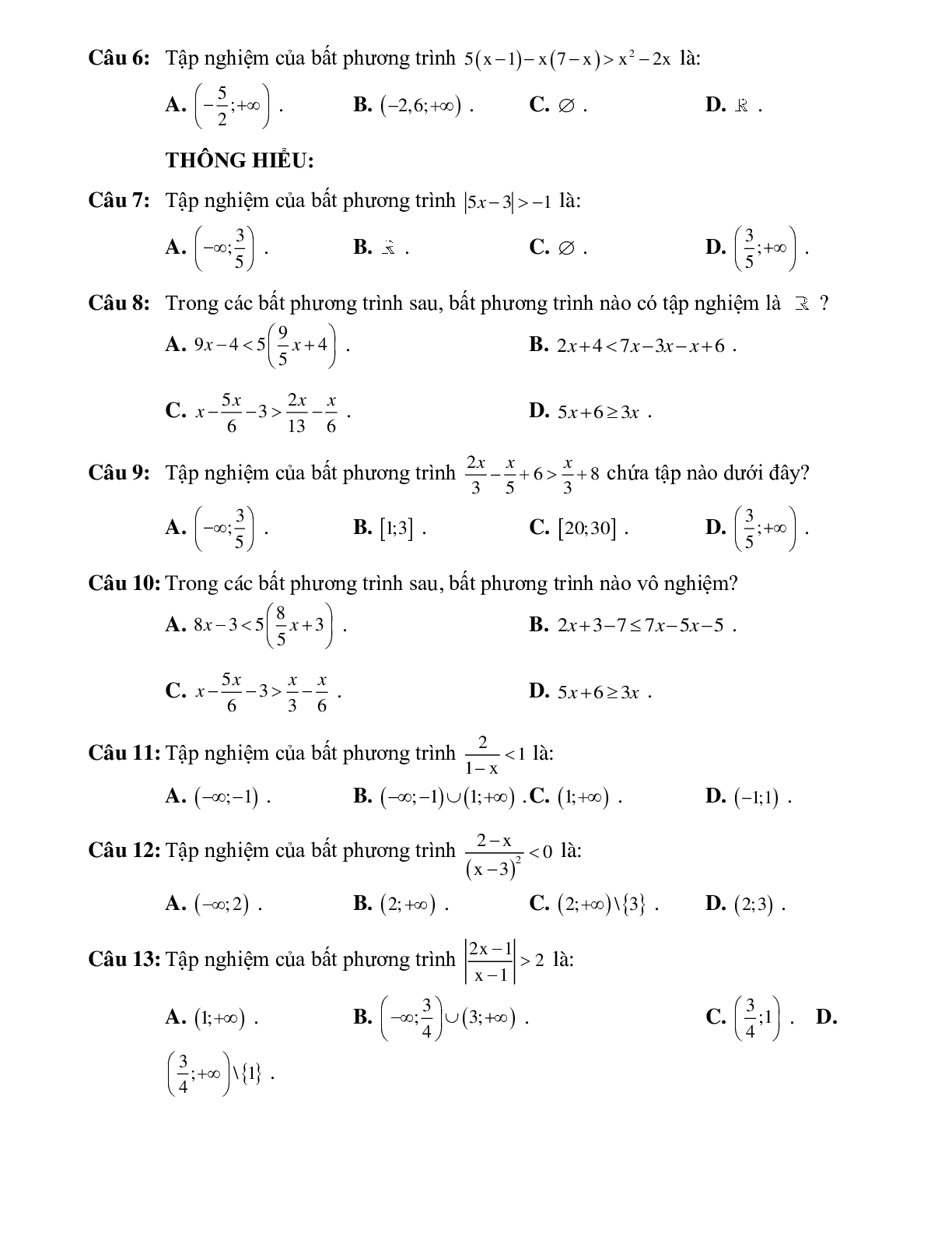 Bài tập giải bất phương trình bậc nhất một ẩn Toán 10 (trang 3)