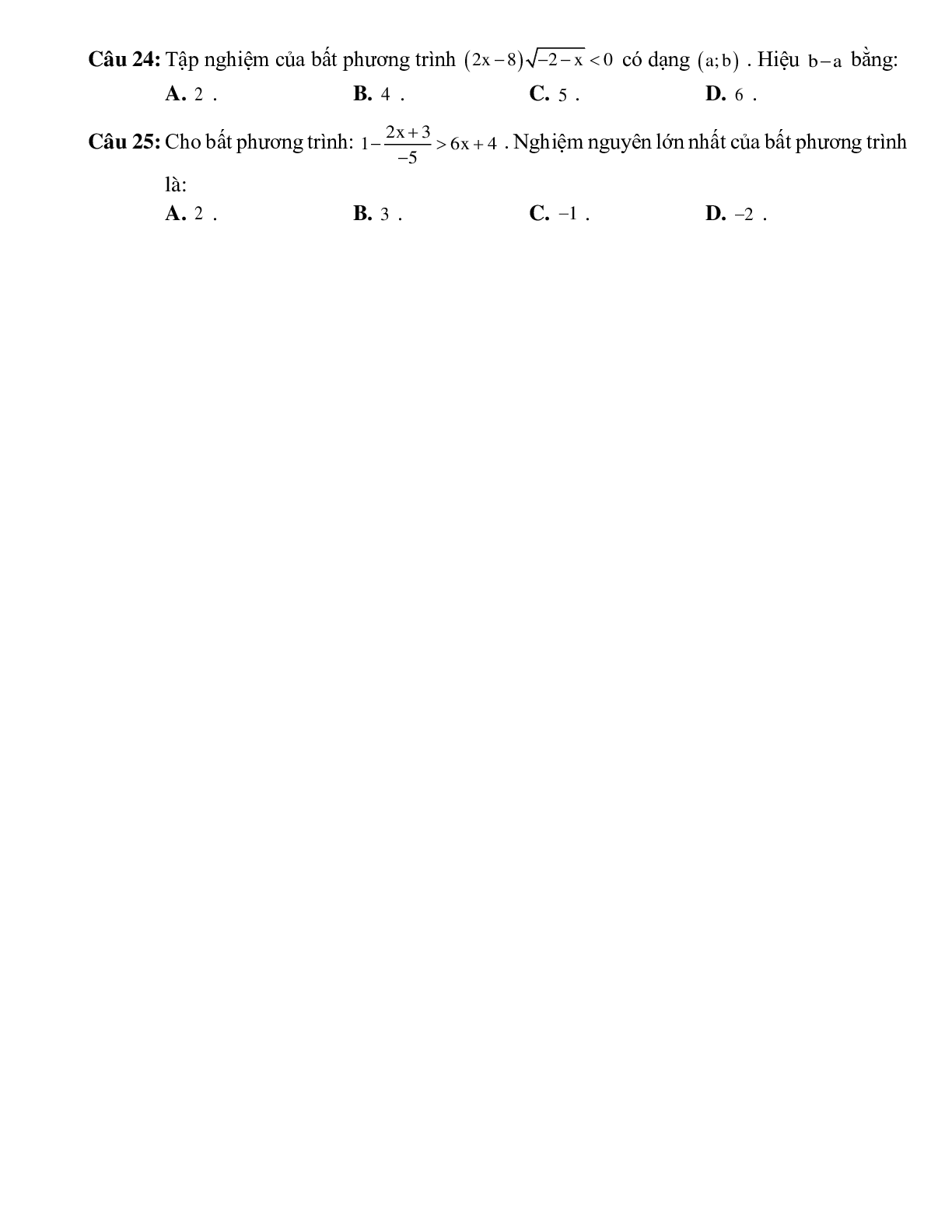 Bài tập giải bất phương trình bậc nhất một ẩn Toán 10 (trang 5)