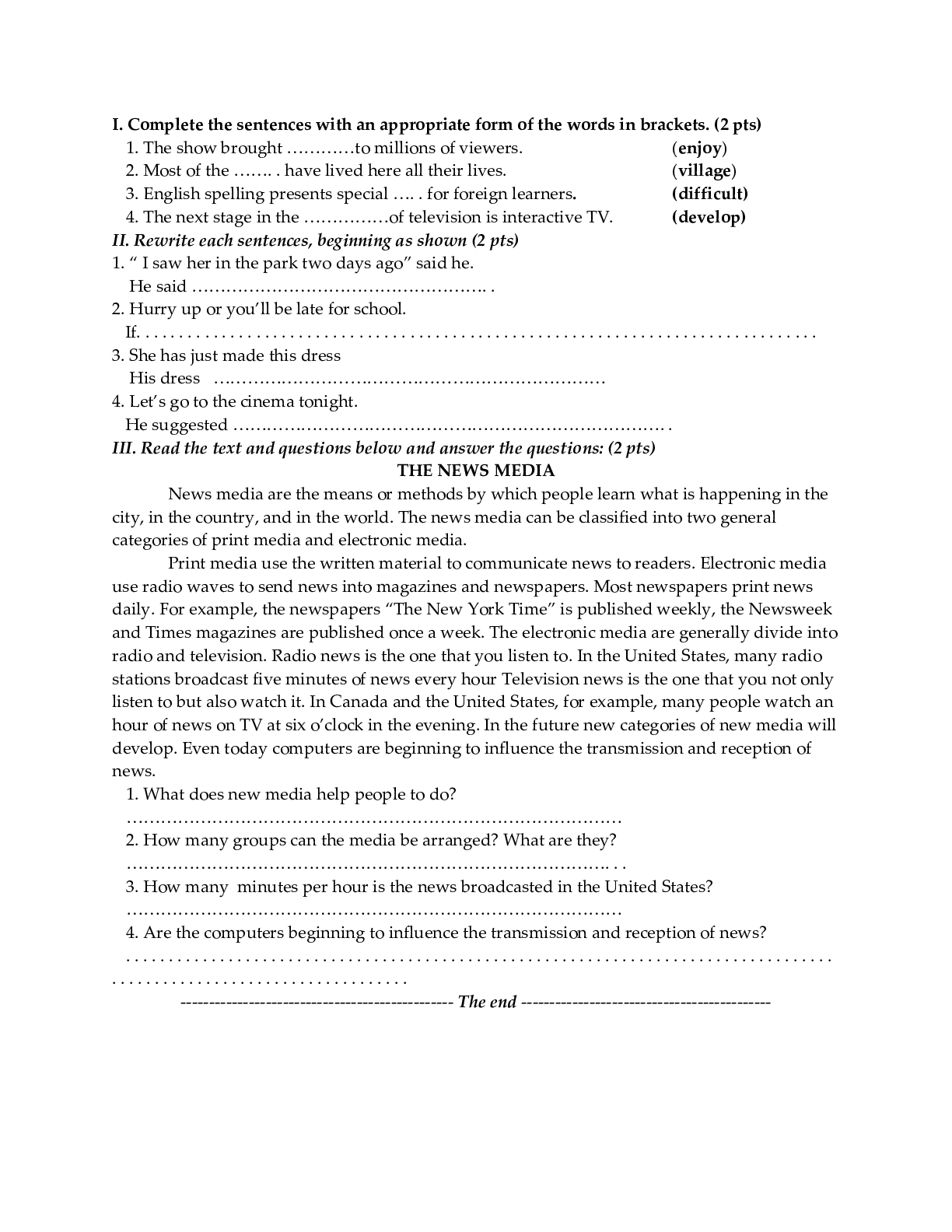 Đề kiểm tra Tiếng Anh 10 học kỳ 1 (có đáp án) (trang 10)
