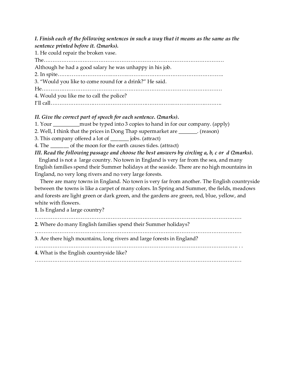 Đề kiểm tra Tiếng Anh 10 học kỳ 1 (có đáp án) (trang 2)