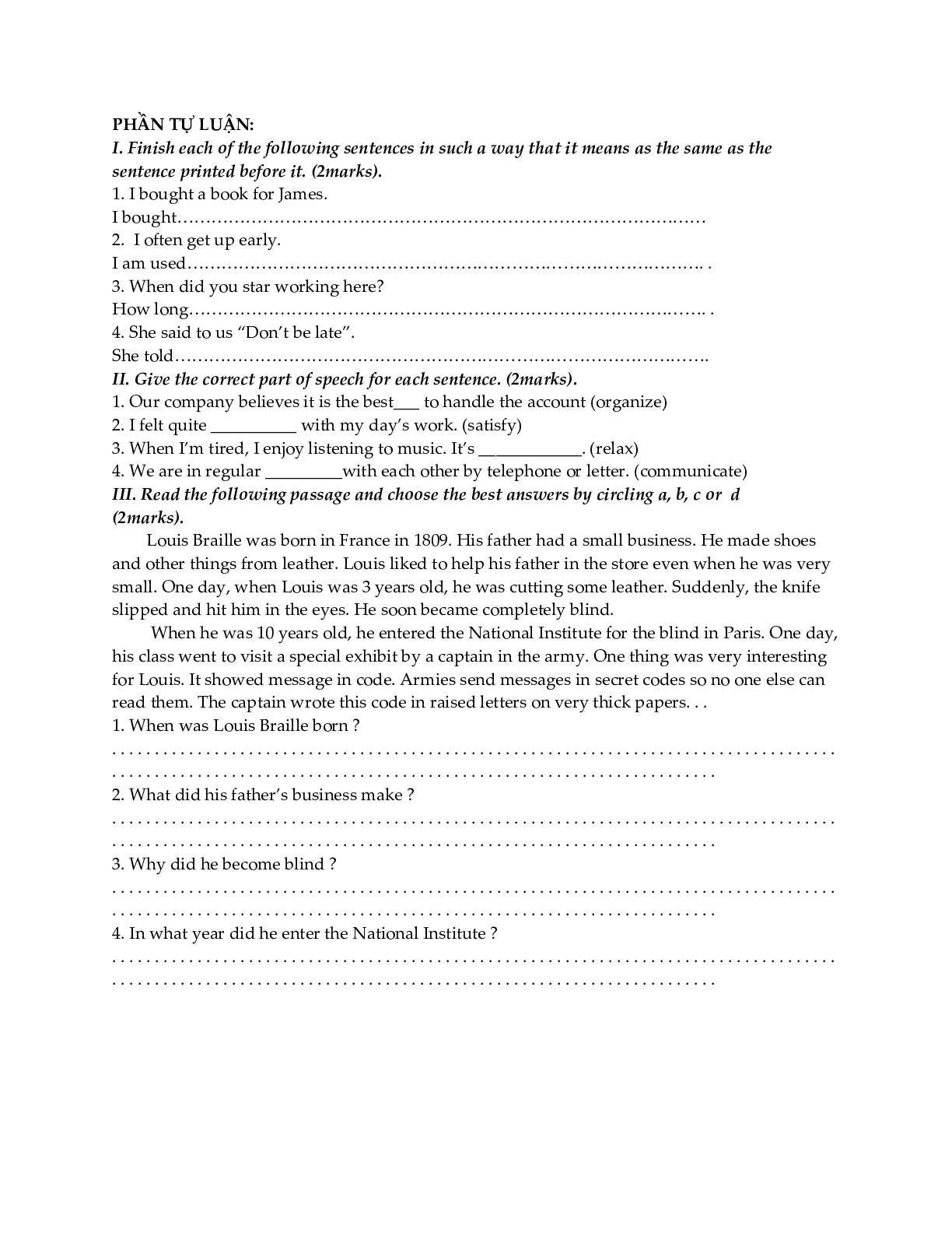 Đề kiểm tra Tiếng Anh 10 học kỳ 1 (có đáp án) (trang 4)