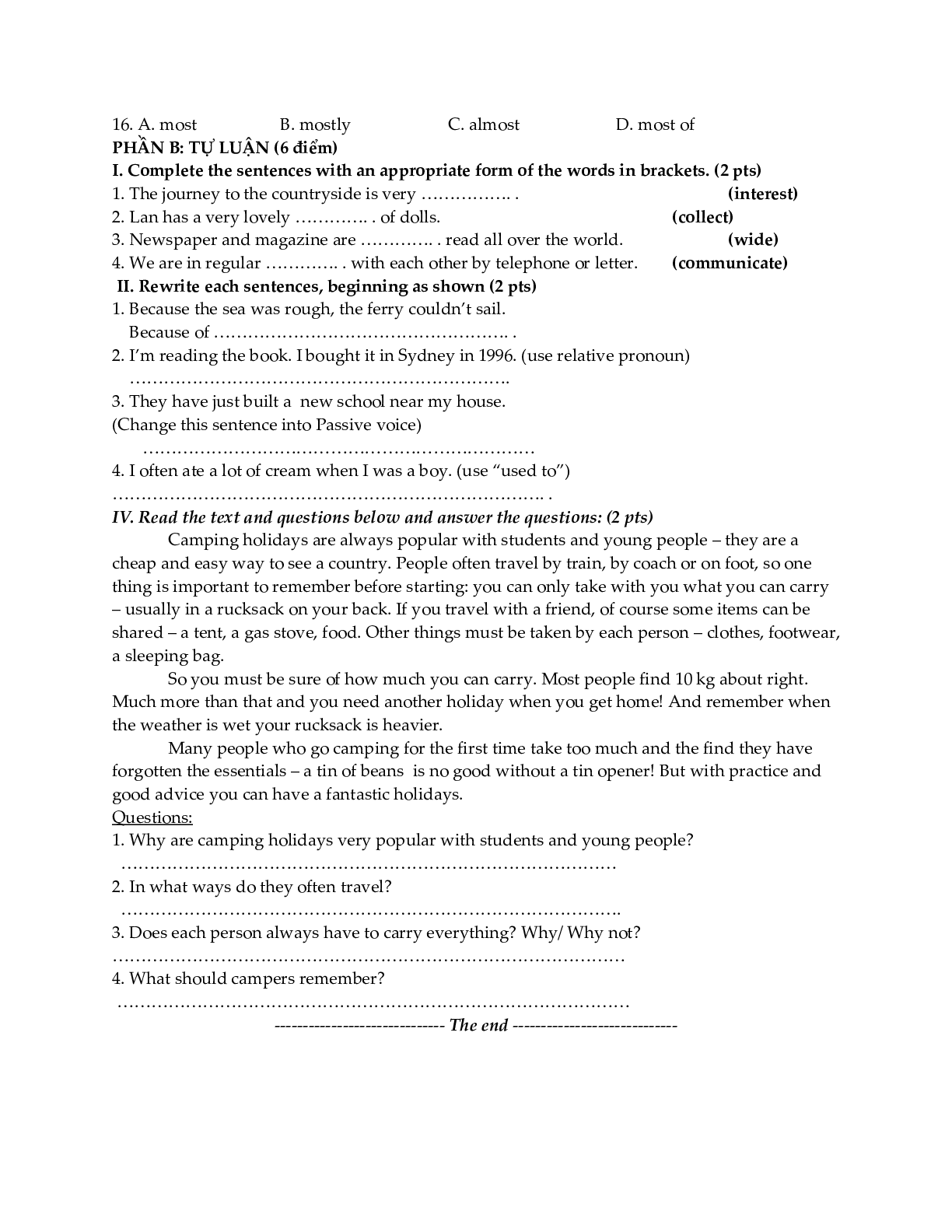 Đề kiểm tra Tiếng Anh 10 học kỳ 1 (có đáp án) (trang 8)