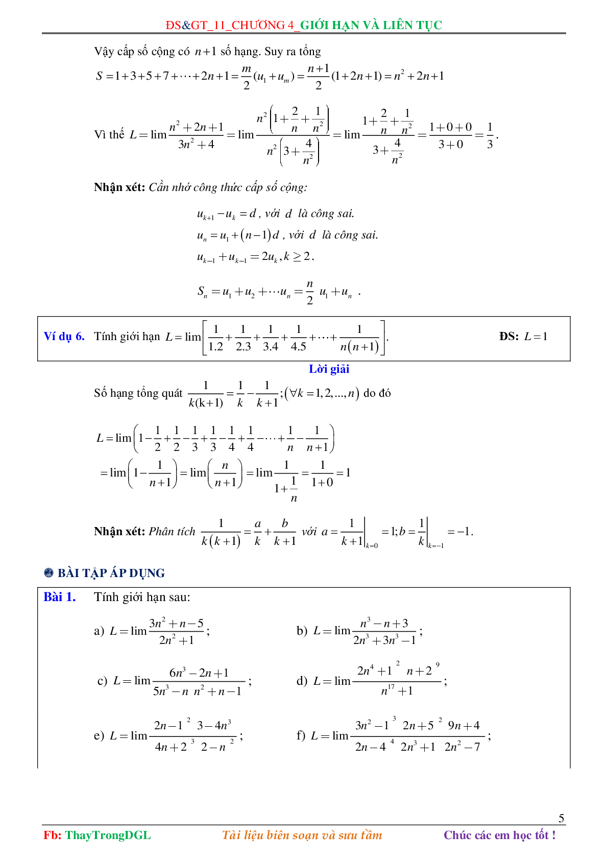 Các dạng toán về Giới hạn và liên tục (có bài tập kèm theo) (trang 5)