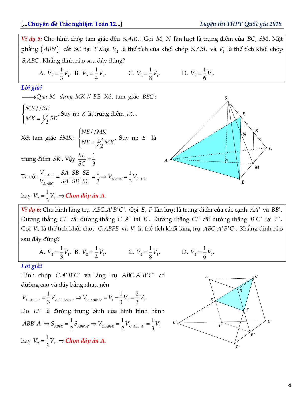 Bài tập về tỉ số thể tích khối đa diện (trang 4)