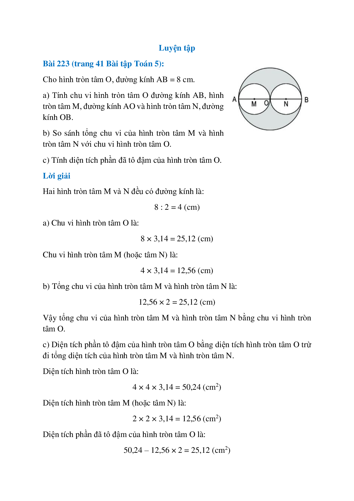 Cho hình tròn tâm O, đường kính AB = 8 cm (trang 1)