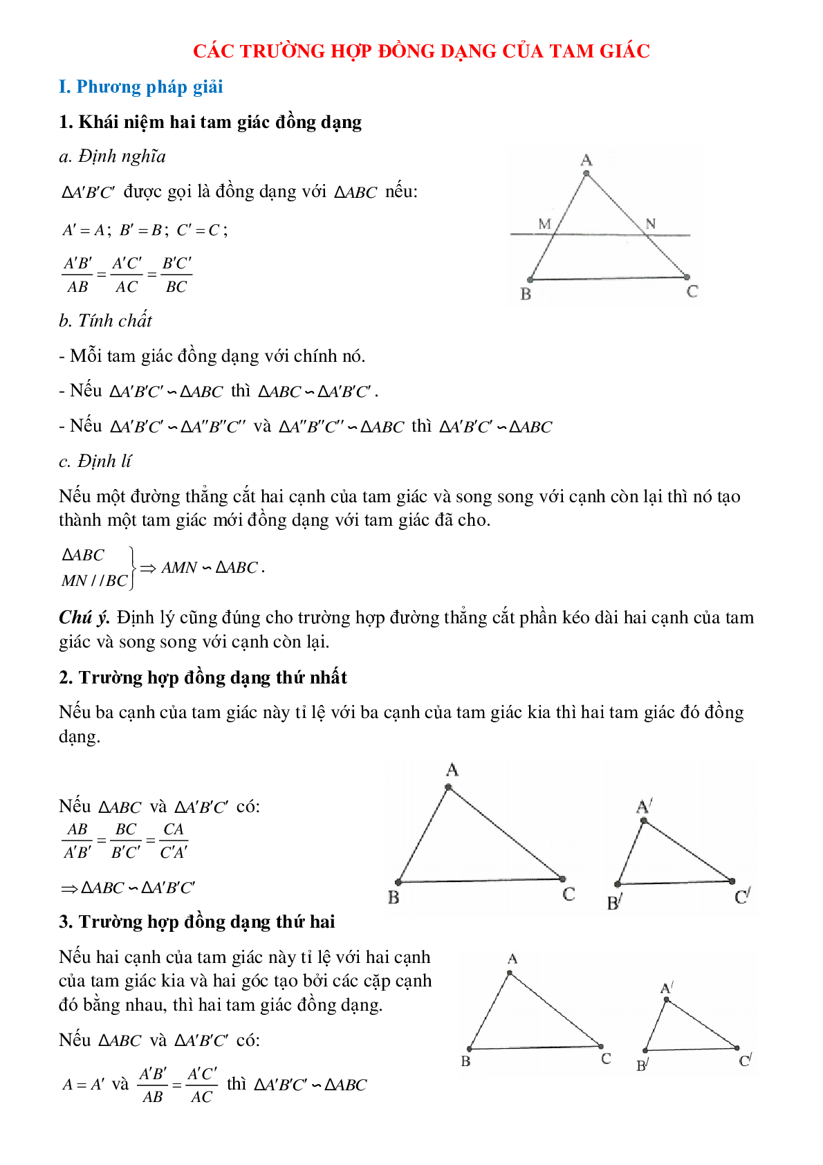 Các trường hợp đồng dạng của tam giác (trang 1)