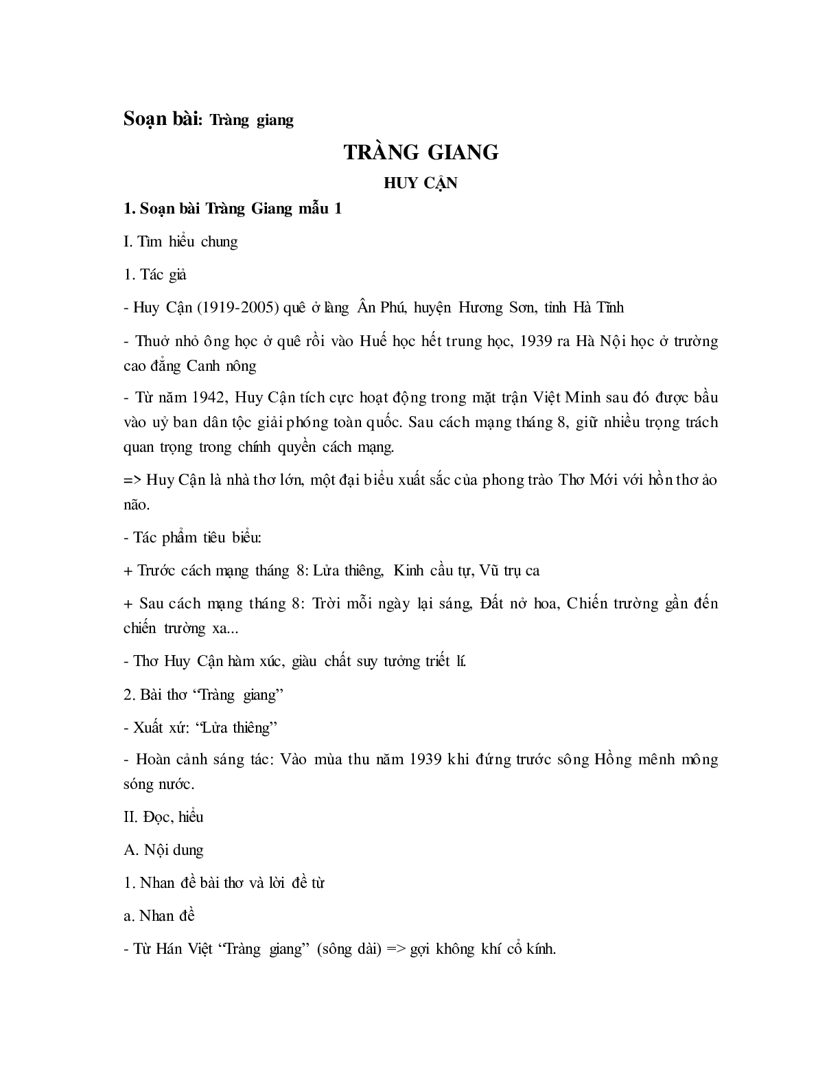 Soạn Tràng Giang - ngắn nhất Soạn văn 11 (trang 1)