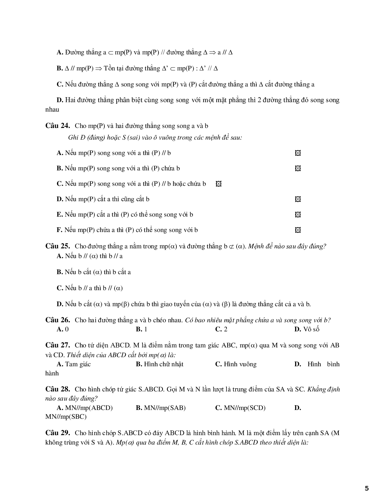 650 bài tập trắc nghiệm quan hệ song song - có đáp án (trang 5)