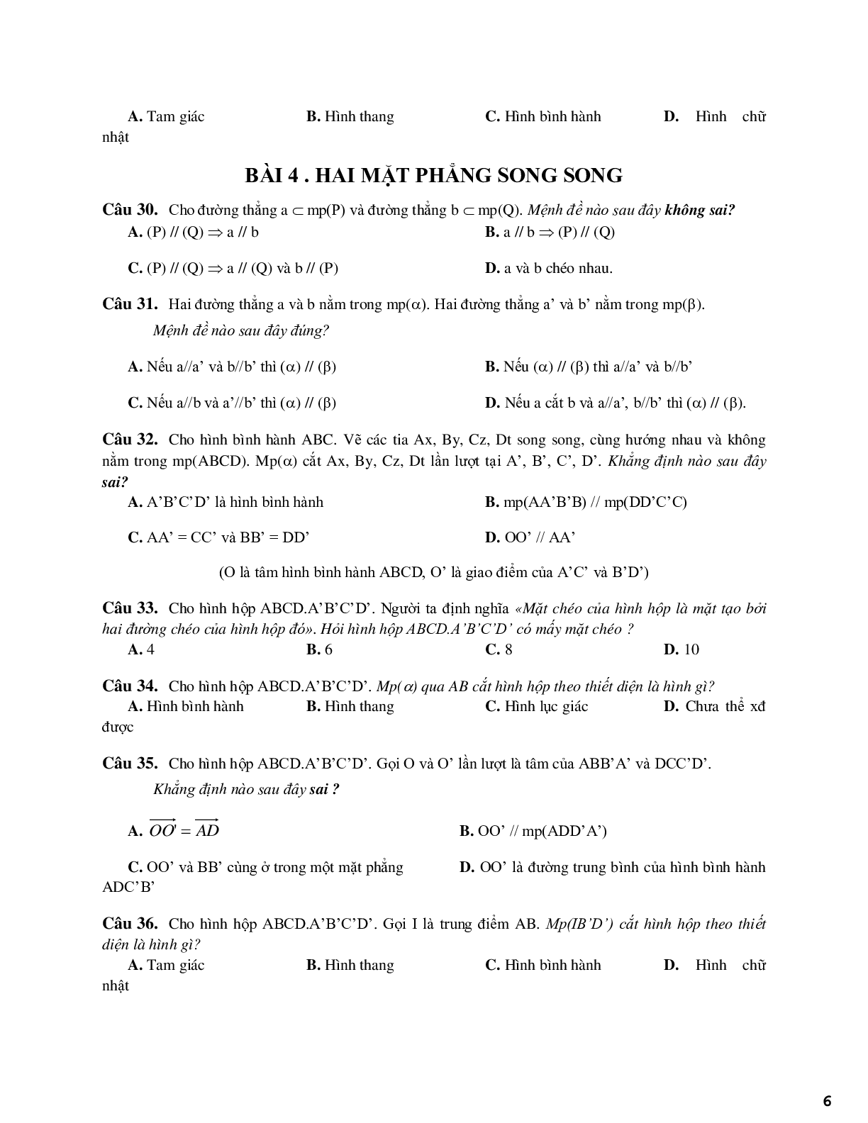 650 bài tập trắc nghiệm quan hệ song song - có đáp án (trang 6)