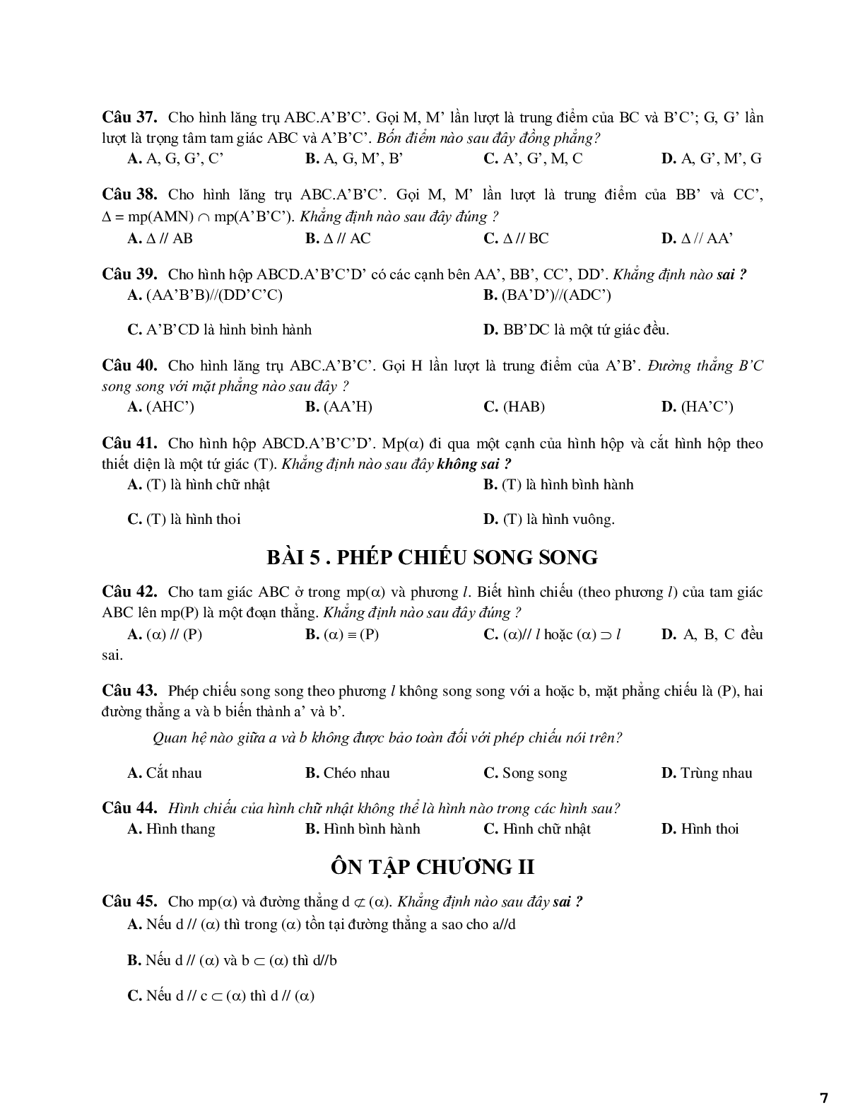 650 bài tập trắc nghiệm quan hệ song song - có đáp án (trang 7)